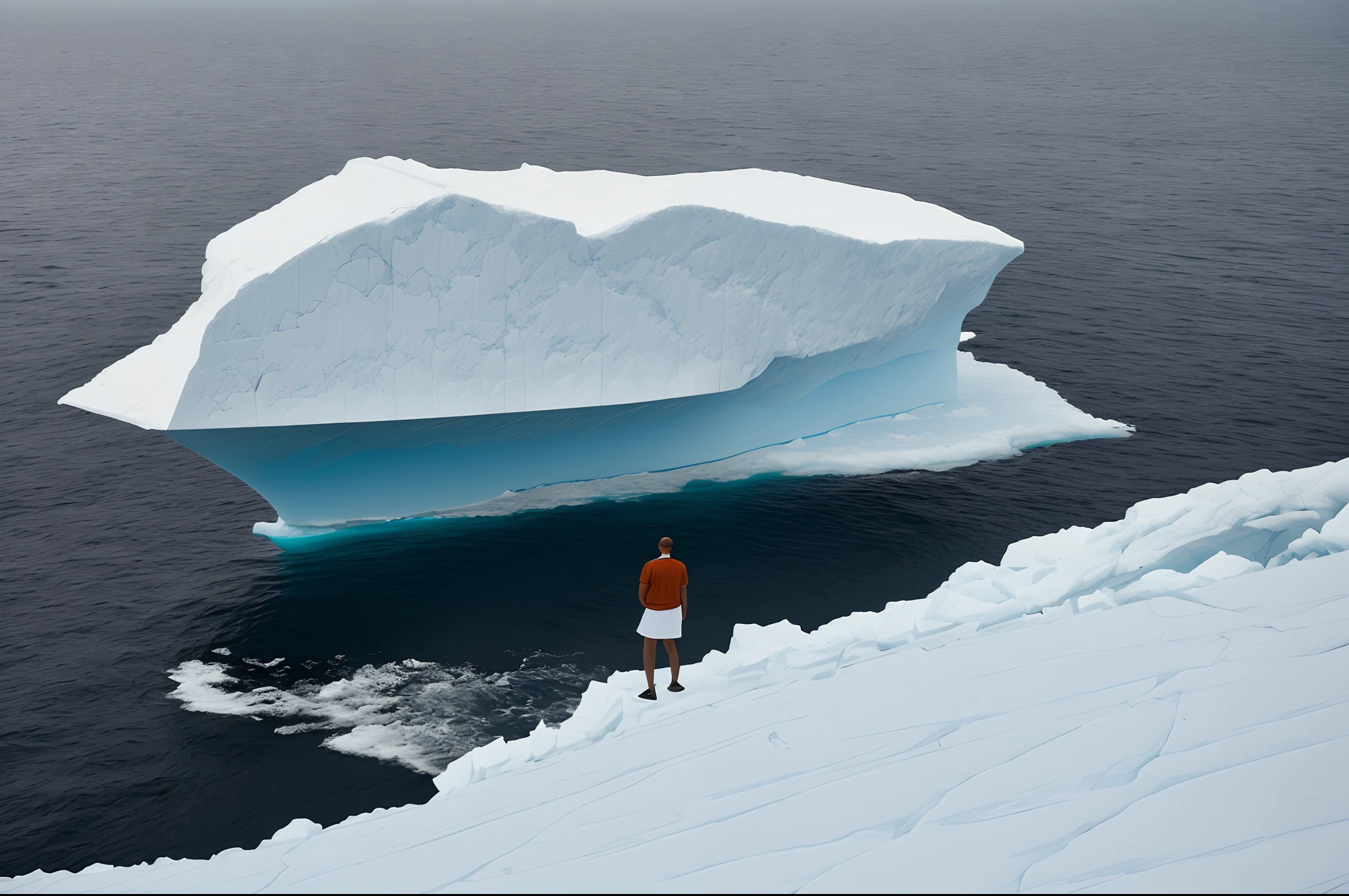 Barack Obama em um barco na frente de um iceberg