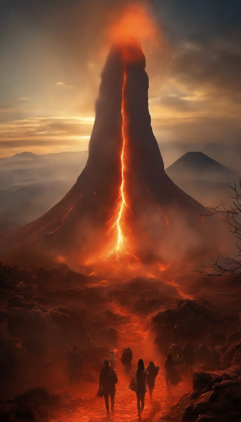 (Light field photography,Volcanoes photographed using supernatural light,chaos:1.25),(Fiber optic coating,Light painting:1.2),Volcanic eruption in postmodern art style,Magma quicksand,Soaring magma,Thick cloud of volcanic ash,The erupting volcano merges with the mushroom cloud,Ruins of a city flooded by magma,Fleeing crowds,Japanese light novel cover illustration style,Retina-scale realistic rendering,Photorealistic rendering,Wear colorful oil nebula and shine big,Decomposition and refactoring,Quantum projection technology,(Volcano cyberpunk graffiti painting of mysterious symbols all over the body,Old totem with futuristic rock art,A projected virtual reality light and shadow city in front of the volcano:1.45),Vector information magic array,Vector particles disperse at the edge of the volcano,