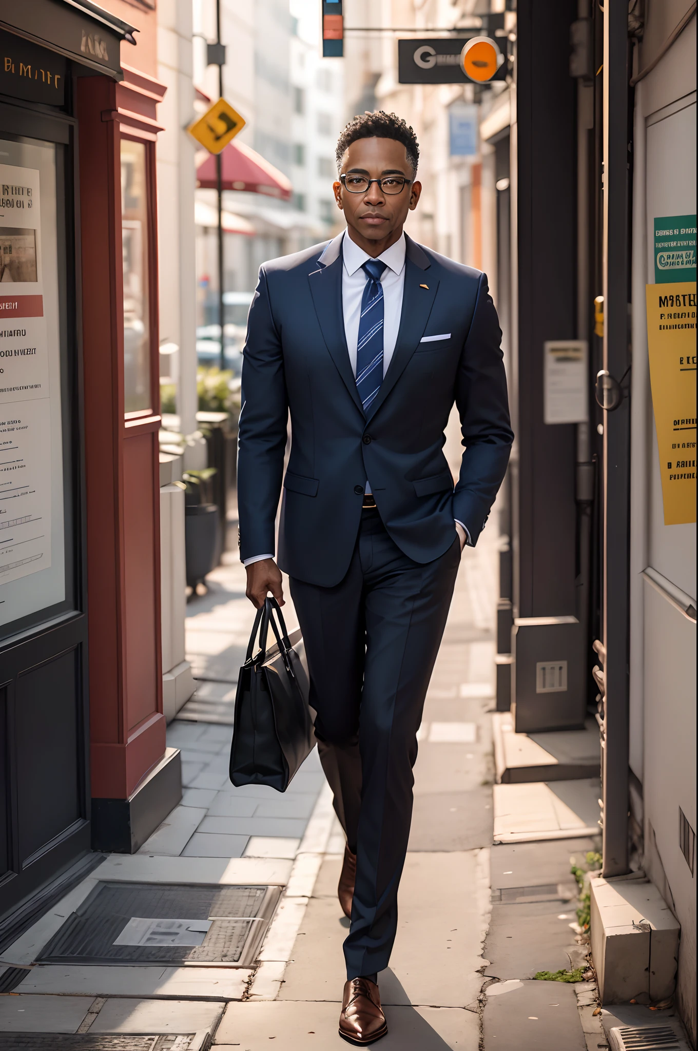 Default (GPT-3.5)
User
Um homem negro de 45 anos, de 1,80m de altura, Light brown eyes and athletic body, He is dressed in a smart suit and a dress tie. He's in an urban setting, Walking down the street or sitting in a café. The photograph is in ultra resolution, 4k, com lentes e luzes profissionais.