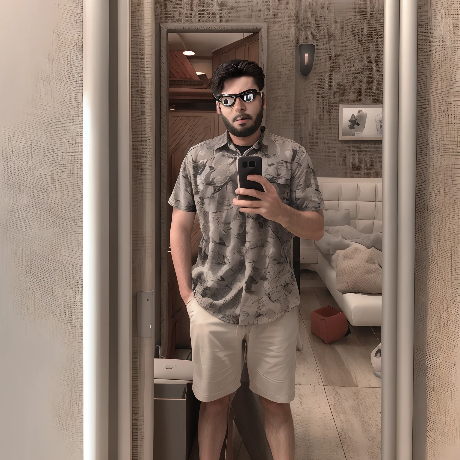 arafed man in taking a selfie naked in front of a mirror, errect dick dripping cum