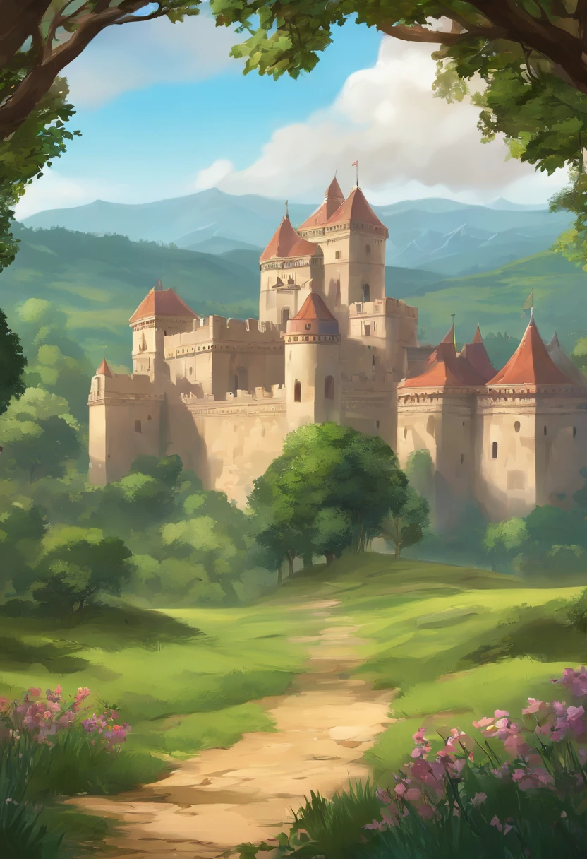 Arte de fundo para jogo 2D, Campo de batalha de fundo, alta qualidade, hd illustration, Fundo do JRPG, fundo do RPG, battle scenery, Game scenario, Estilo anime, JRPG, (((cores simples))), ((Sem gradiente))