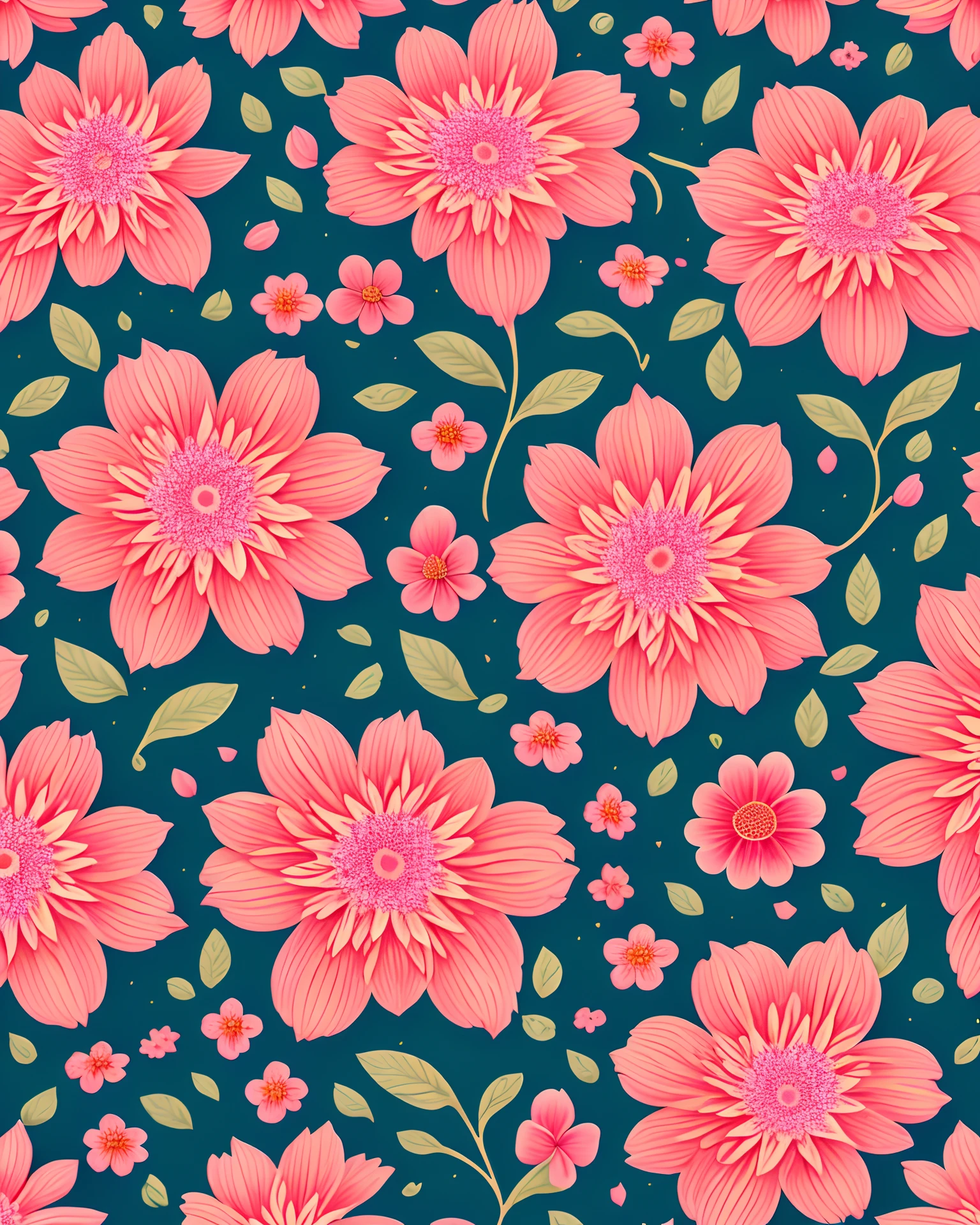 Floral seamless pattern background, vibrat colors , highly detailed