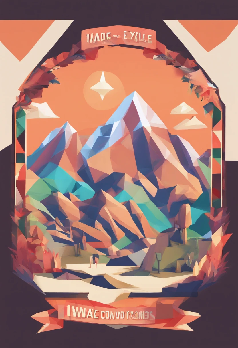 The Indians stood high on the mountains and shouted with spears in hand,Round badge,flat art