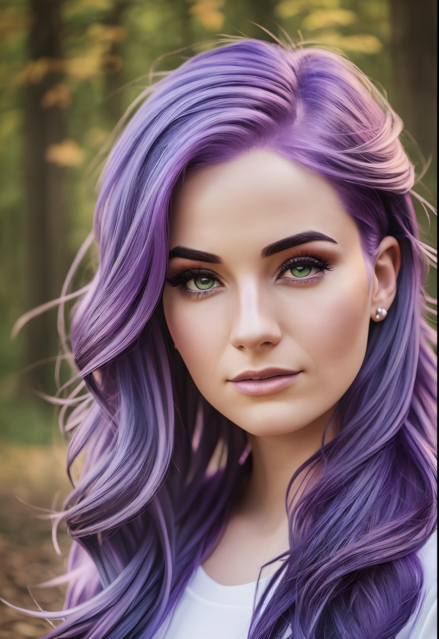 realistic, hyper datailed, female, 25 years old, Purple hair, nature background, portrait, 85mm Sigma Art, F1.4, high res, instagram LUT --auto --s2
