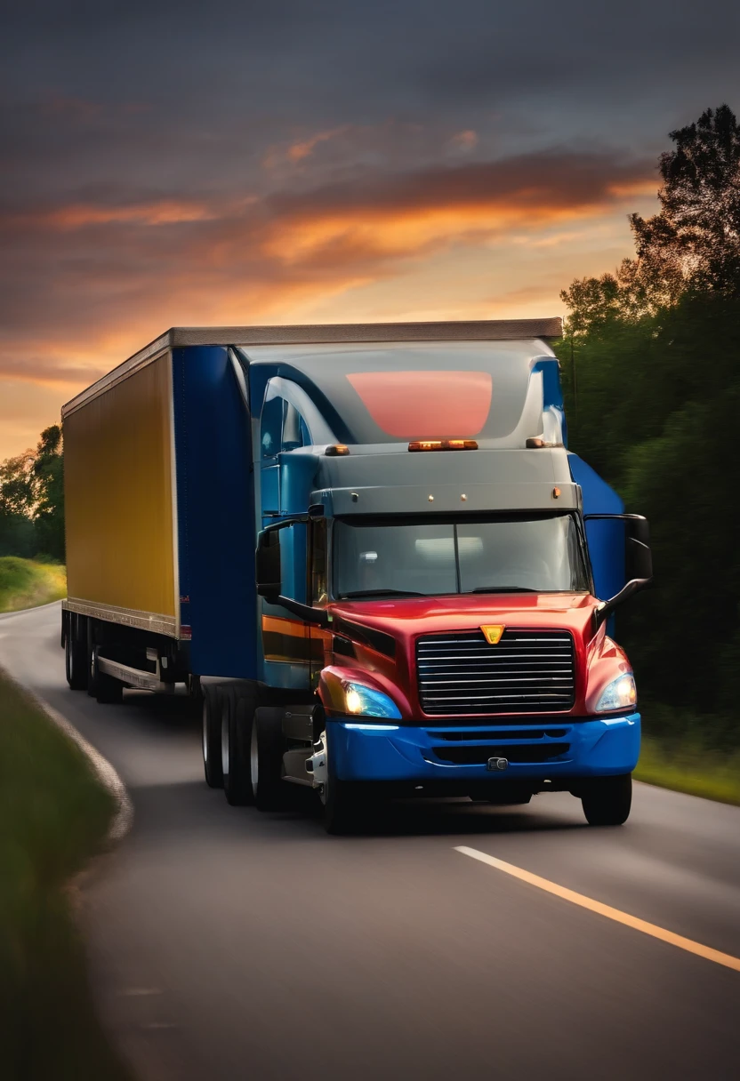 Create an image of a moving truck on the road