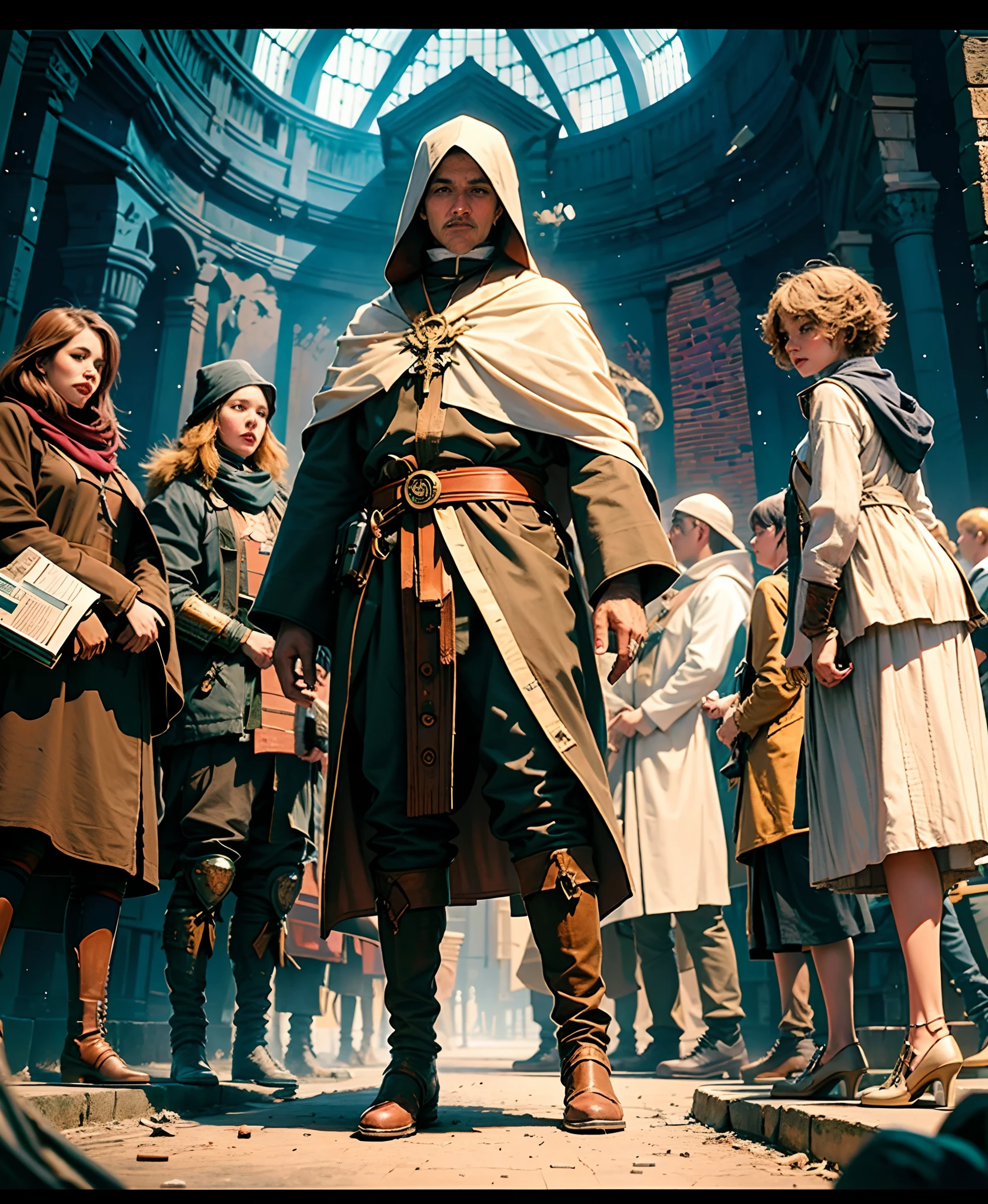 Can you create a 1920x1080 image of people in a non denominational church with the word destiny in the middle
