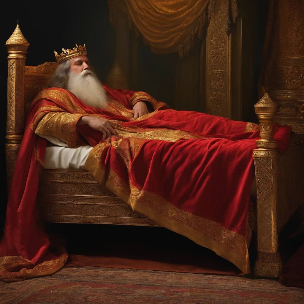 create a photograph of King Solomon sleeping in Bible times,