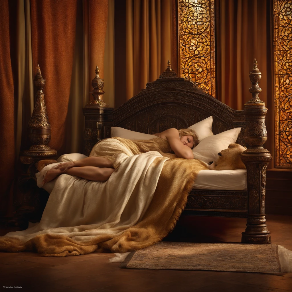 create a photograph of King Solomon sleeping in Bible times,