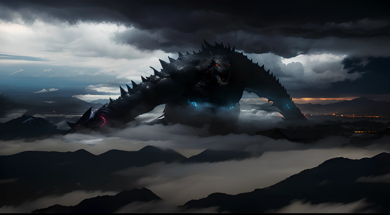 Lagarto gigante sobre las nubes