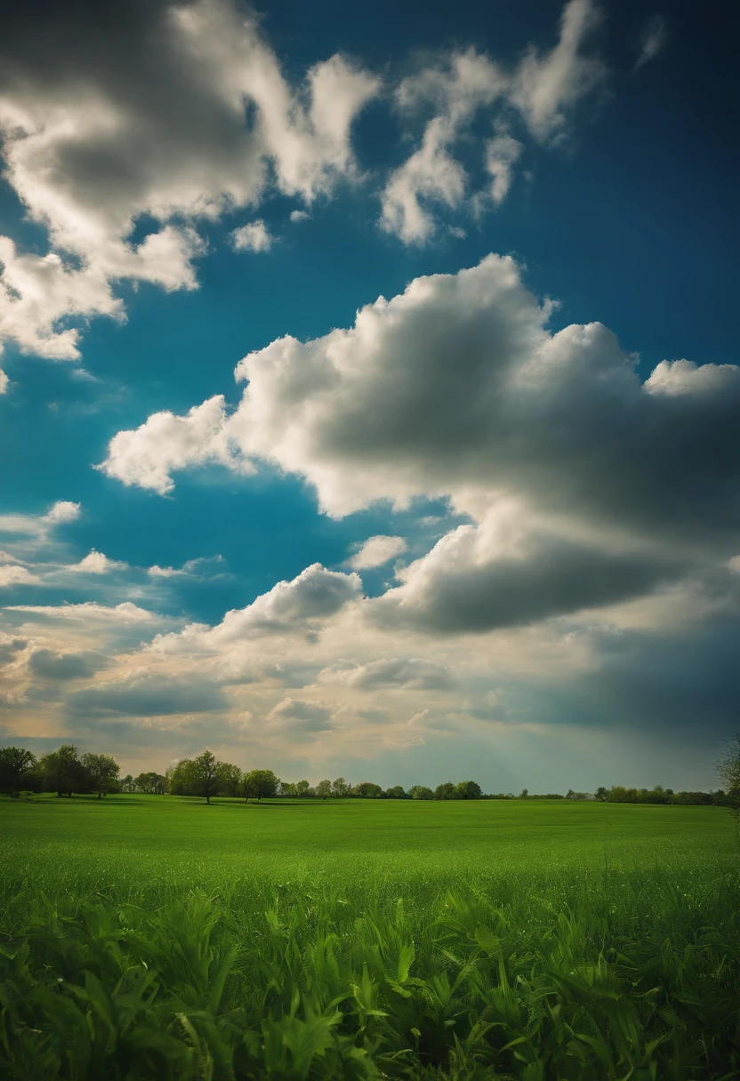 blue sky white clud free fild res sun green grass