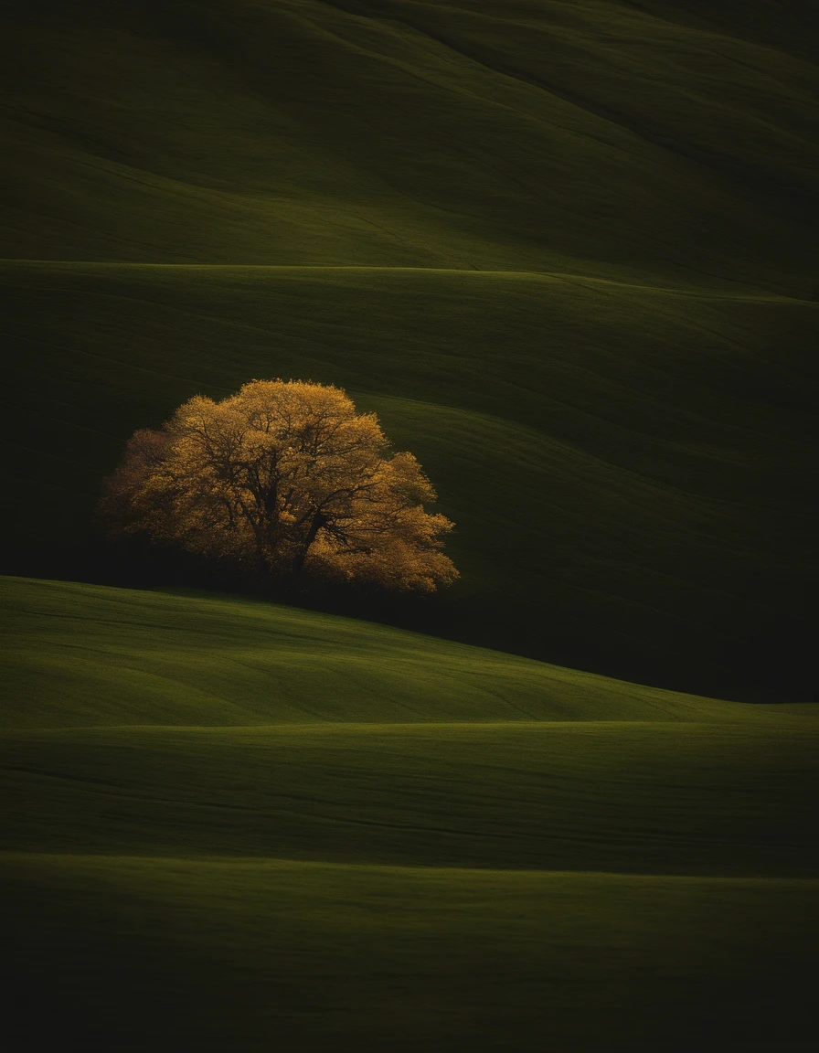A colorful tree in the dark of the night, no estilo das esferas luminosas, arte conceitual, Joel Robison, Formas fluidas, Imagem UHD, Aquarelas coloridas, Dark emerald and light amber