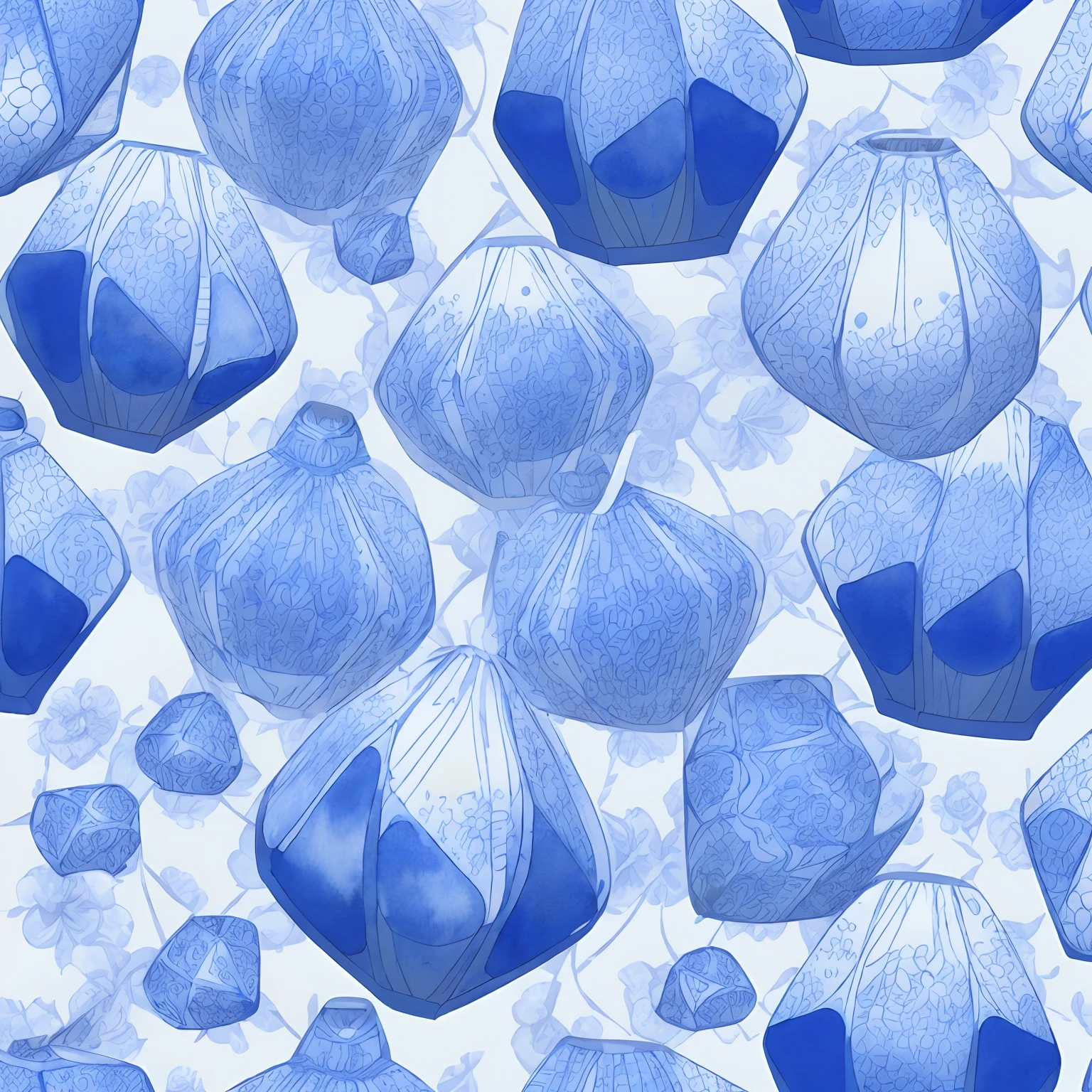 Vector Japanese geomatric seamless pattern background,  watercolor vibrat blue and white colors
