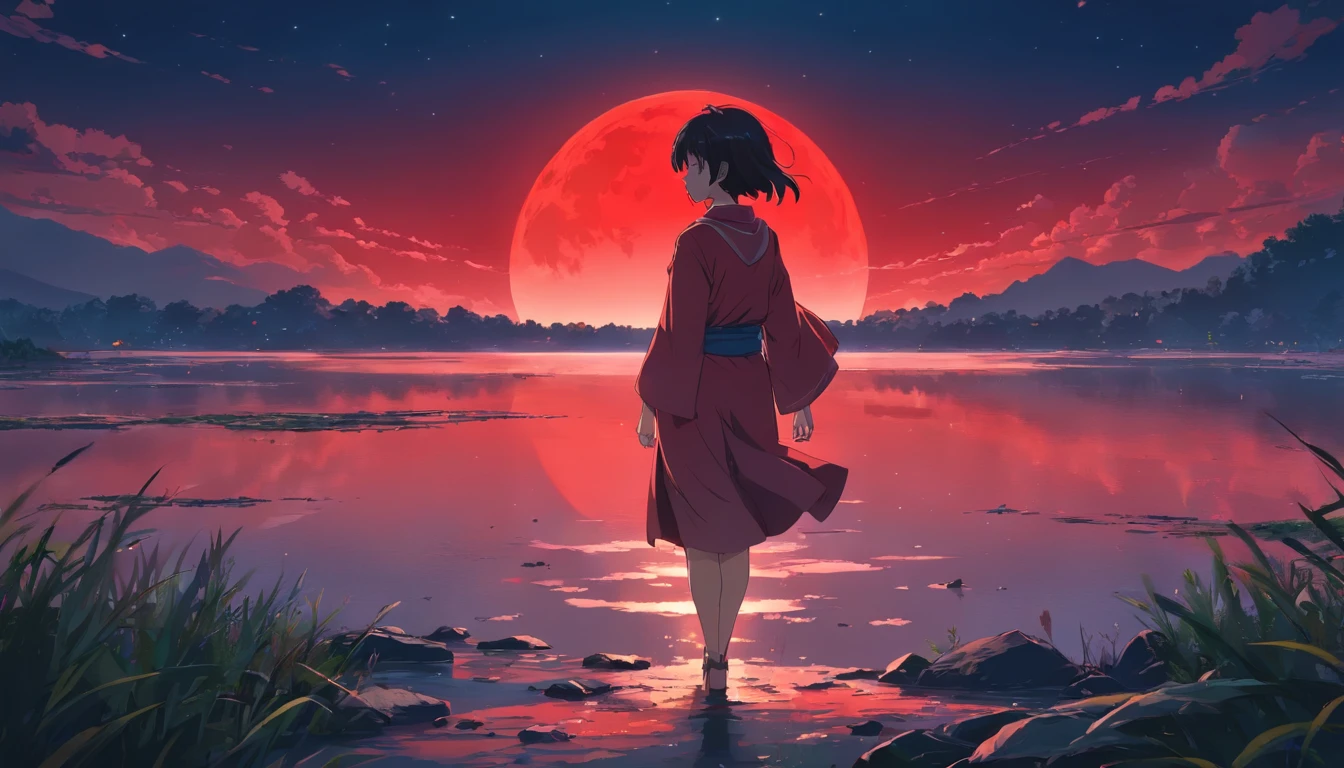 red moon bloody river dark sky one legand