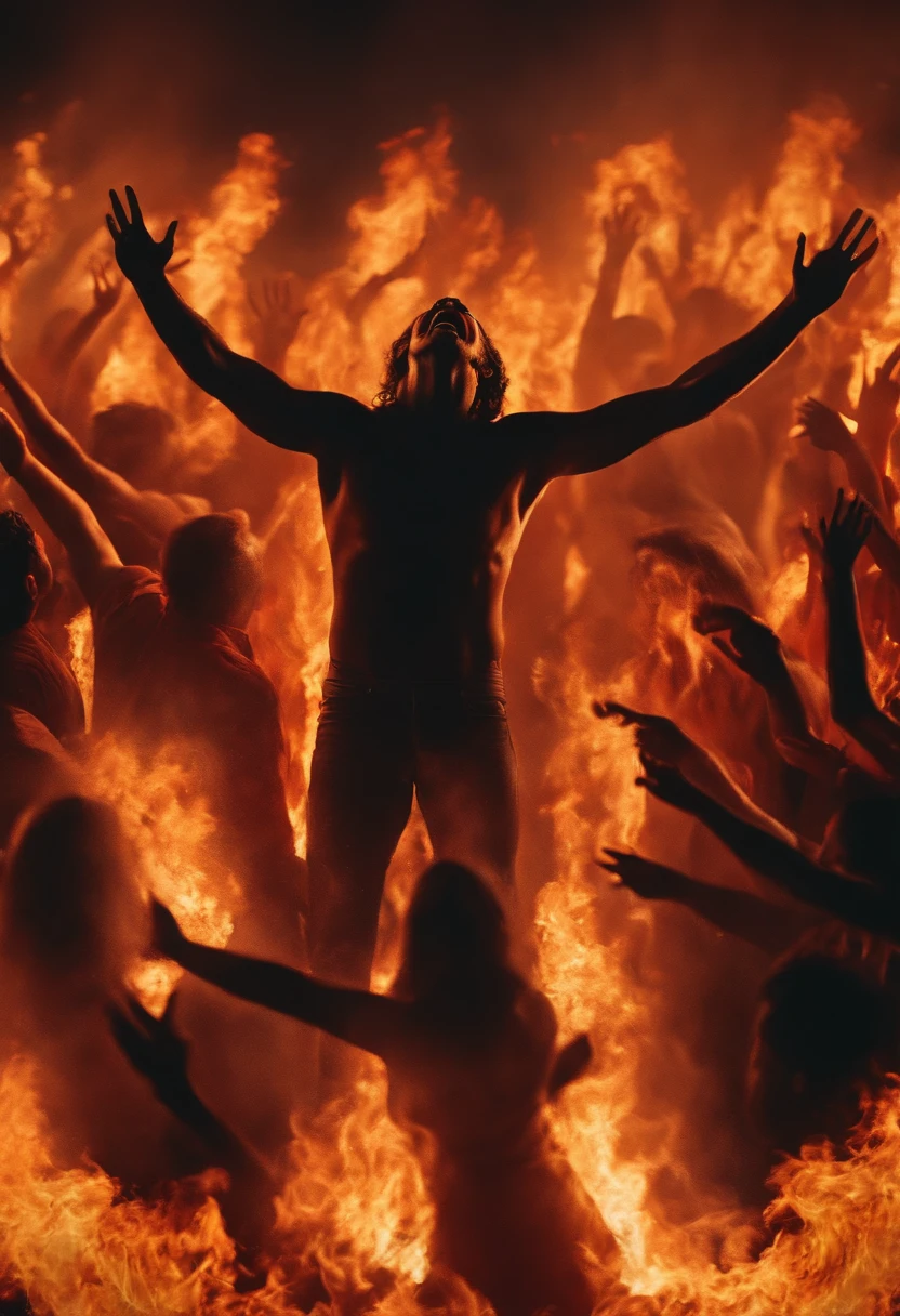 Crowd with body and mouth on fire
