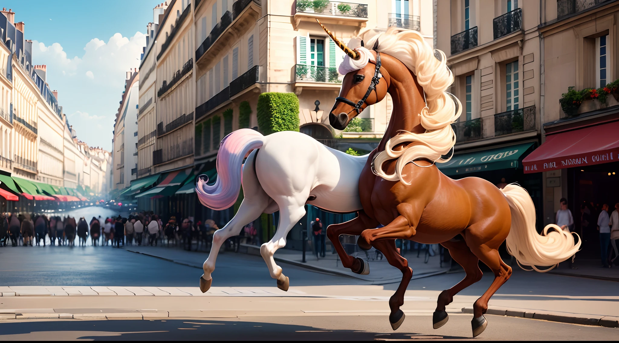 Pinoquio andando de unicornio em paris