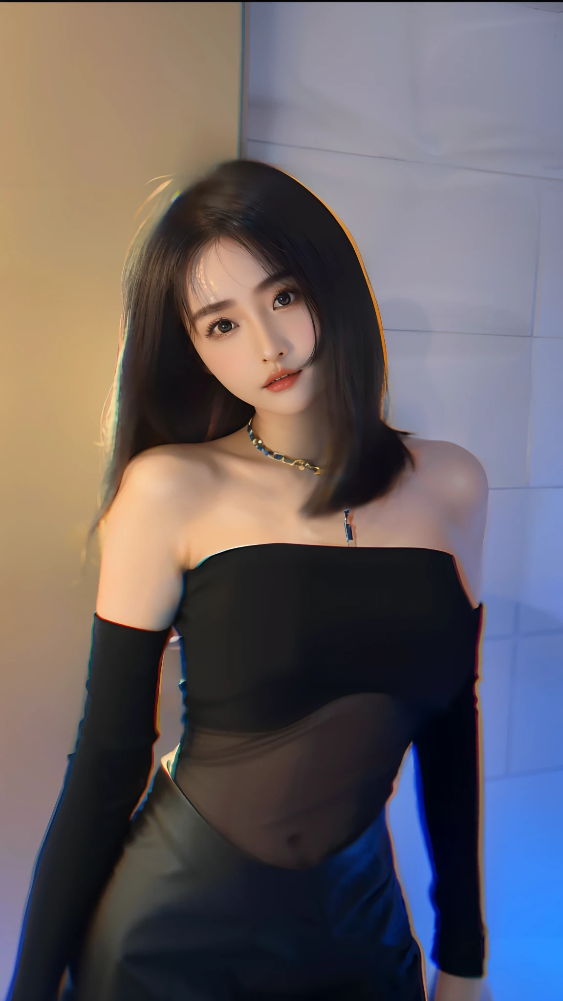there is a woman in a black top and a black skirt, Gorgeous young Korean woman, Korean girl, beautiful Korean women, gorgeous chinese models, Beautiful young Korean woman, Korean woman, Choi Hyun-hwa, she wears a black dress, full-body xianxia, jiyun chae, sexy look at the camera, shaxi
