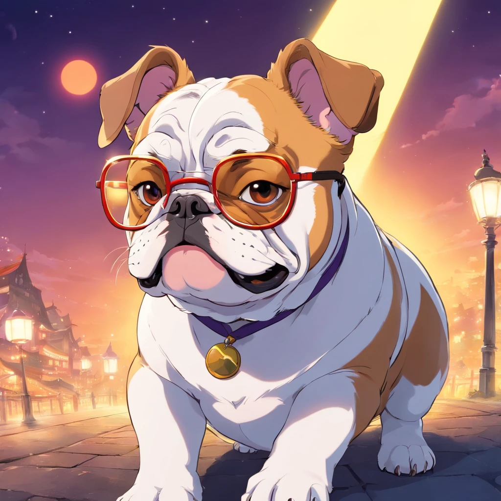 design para camiseta, Bulldog with glasses, cores vivas, imagem de alta qualidade