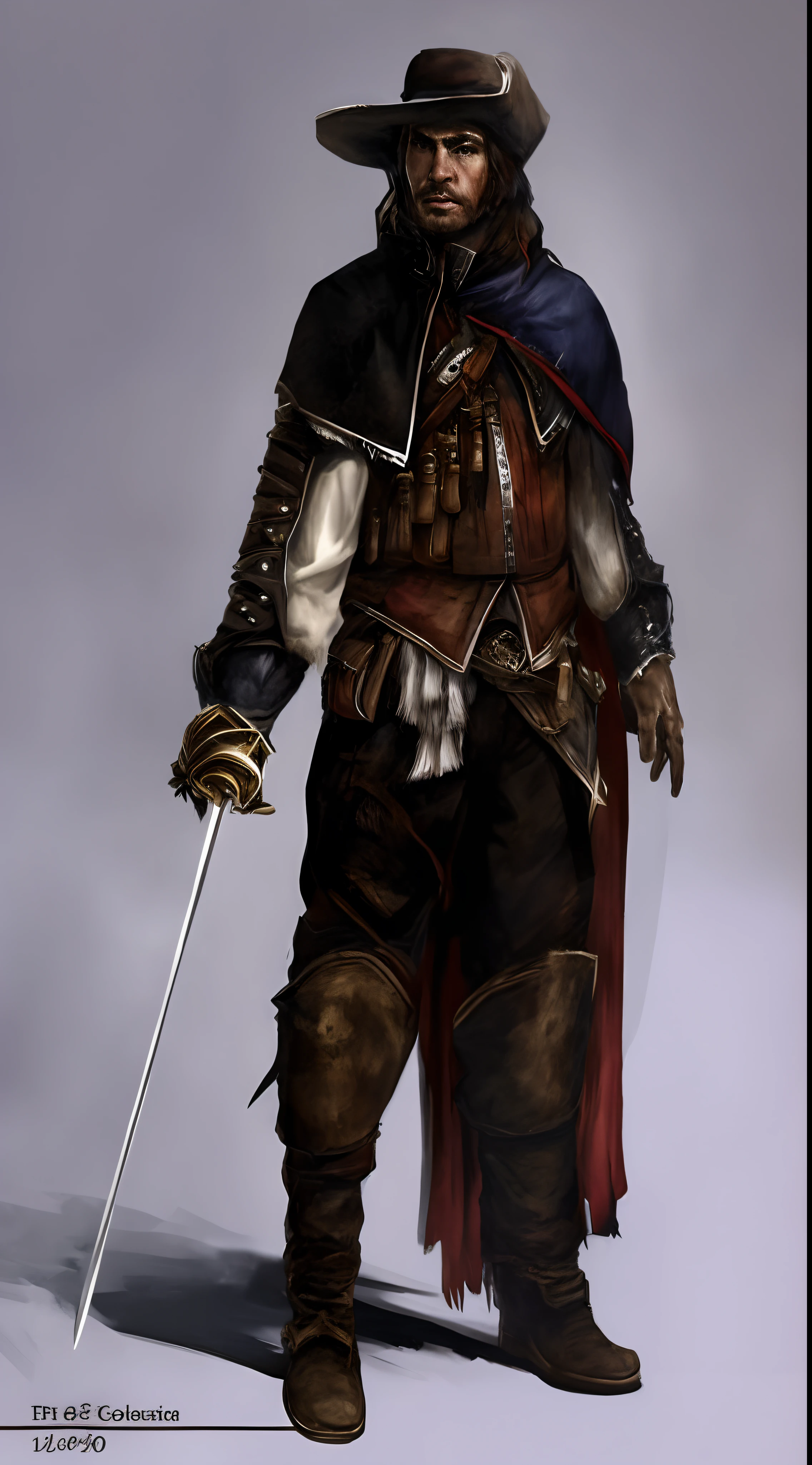 a man in a hat and a cape holding a sword, rpg concept art character, rpg character concept art, epic exquisite character art, video game character art, female assassin, rpg character art, wearing leather assassin armor, portrait ezio auditore as female, stunning character art, thief warrior, video game characters designs, corvo attano, game character concept art