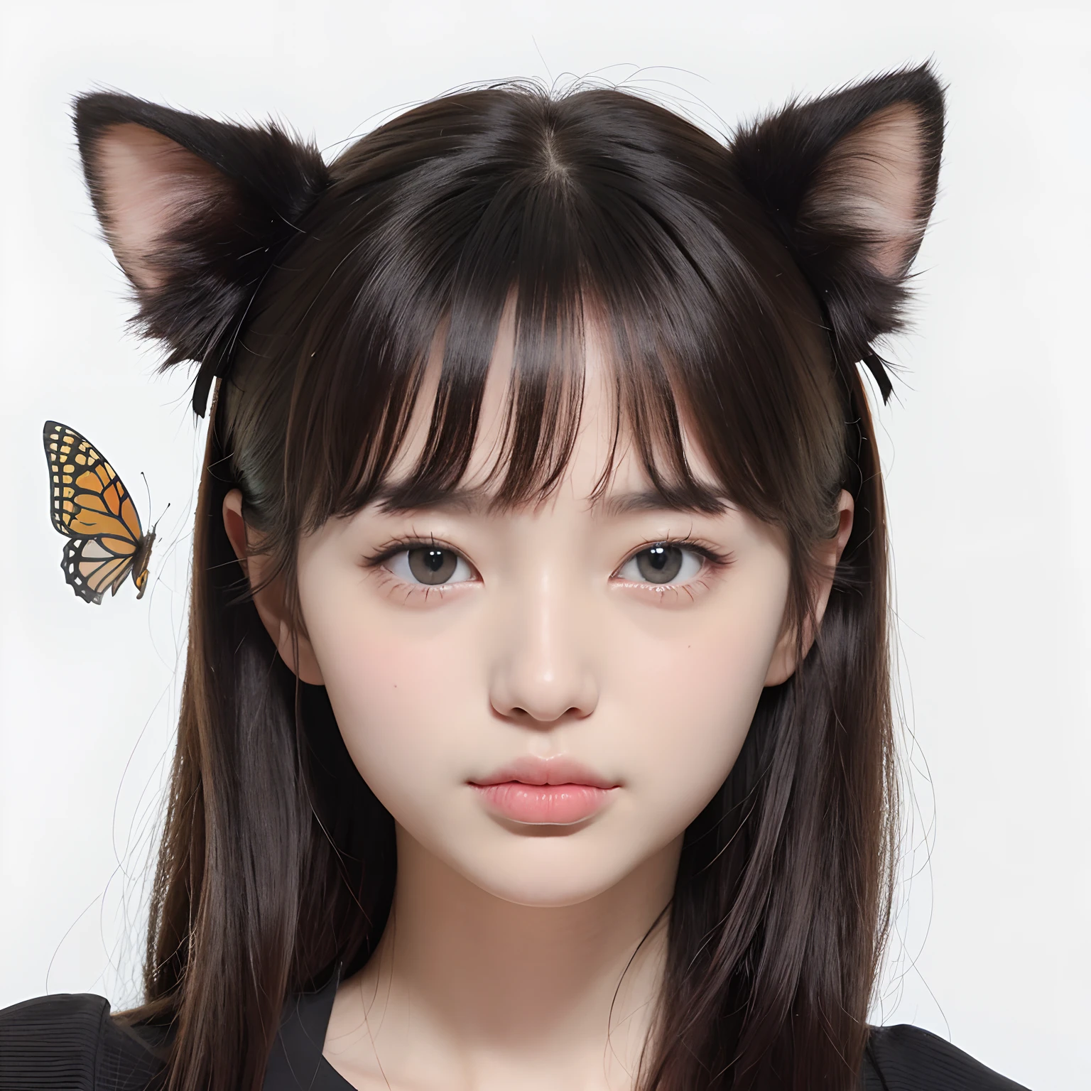 One kitten:1.5、put out the tongue、White background, amusing、illustratio、draft、Sketched、Take action、Line、droopy ears:1.5、Poor drawing、miscellaneous、butterflys、