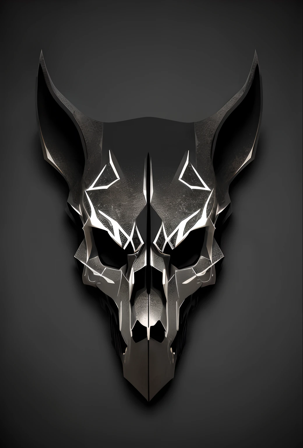 Shiny Steel wolf skull with obsidian fractal slits on it