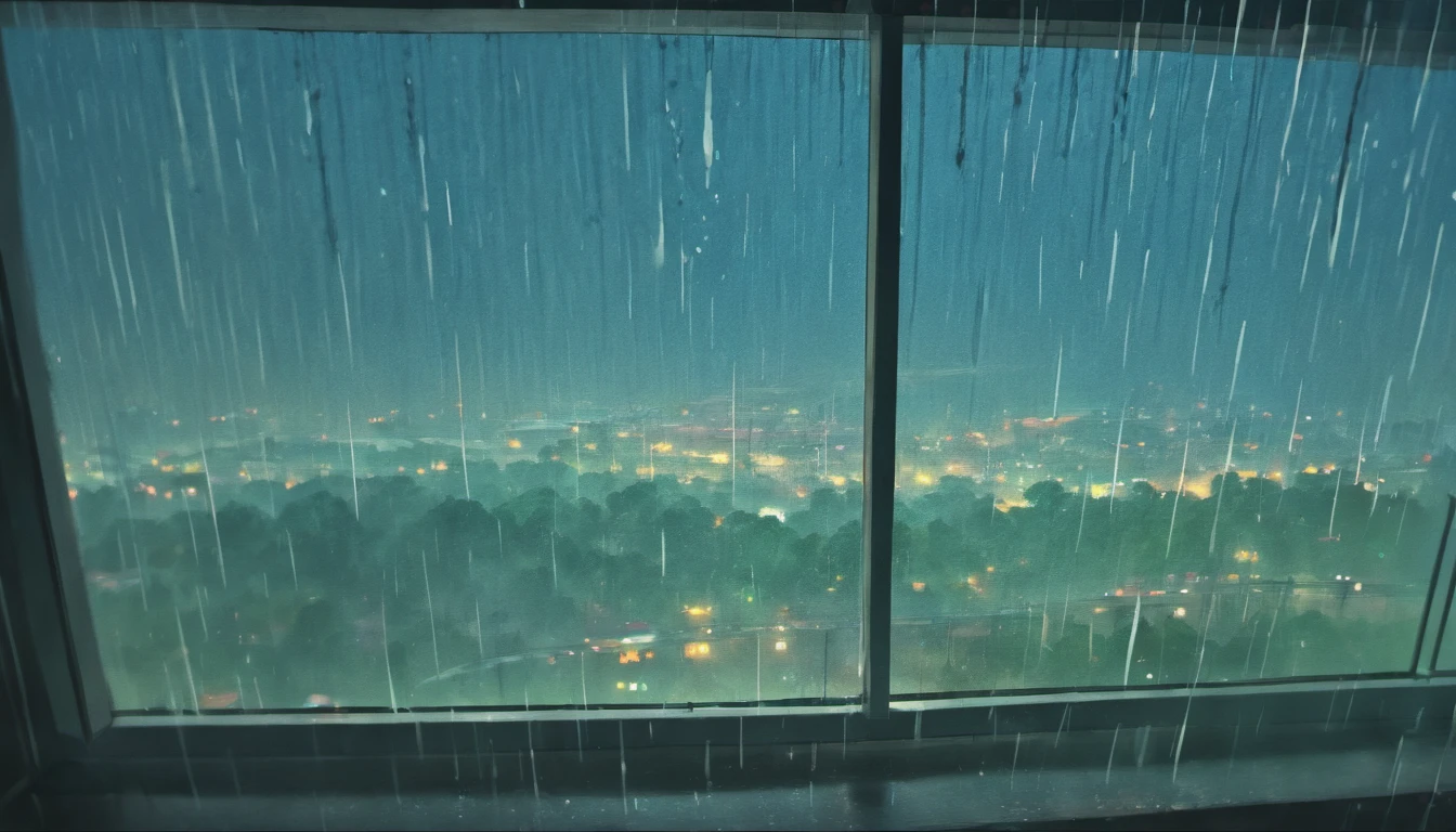 (melhor qualidade, Realistic, Altas:1.2),gotas de chuva caindo na janela,Window with water droplets,Chuva realista,bela paisagem da janela,Blurred background through the window,Luz natural suave,efeito chuva realista,sons suaves de chuva,Water running down the window,Chuveiro de chuva refrescante,ambiente interno aconchegante,Quarto mal iluminado,Dia chuvoso tranquilo,Ambiente relaxante,reflexos da gota de chuva na janela,cheiro de chuva fresca,umidade na janela,Humor sereno,paisagem urbana chuvosa fora da janela,Moment of silence,Water dripping through the glass,Sons de chuva calmantes,umidade do ar,chuvas reconfortantes,close-up de gotas de chuva,quiet contemplation,Rainy day vibes,Water running down the glass panel,Subtle Rain Patterns,cena de chuva serena,ambiente de tempo chuvoso,ambiente interno aconchegante,vista da janela da chuva,tempestade relaxante,Raindrops creating patterns,chuva chuvosa,Paisagem sonora relaxante da chuva