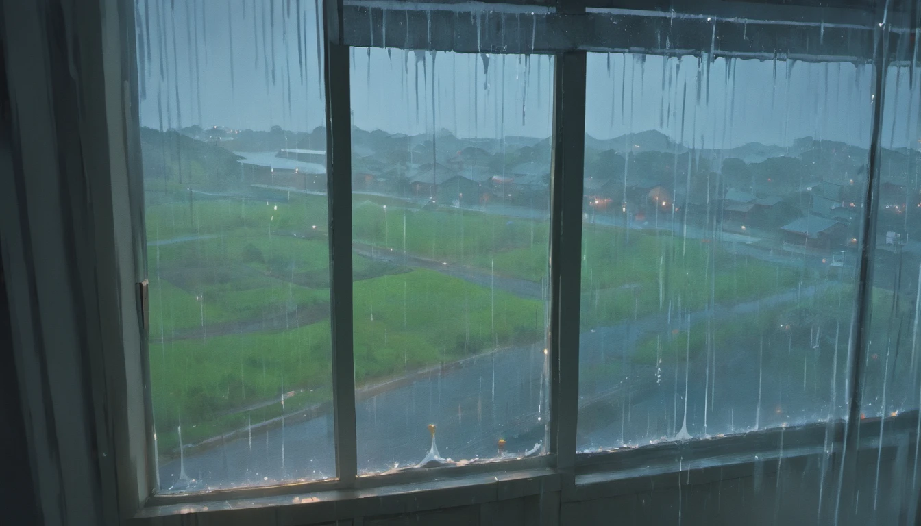 (melhor qualidade, Realistic, Altas:1.2),gotas de chuva caindo na janela,Window with water droplets,Chuva realista,bela paisagem da janela,Blurred background through the window,Luz natural suave,efeito chuva realista,sons suaves de chuva,Water running down the window,Chuveiro de chuva refrescante,ambiente interno aconchegante,Quarto mal iluminado,Dia chuvoso tranquilo,Ambiente relaxante,reflexos da gota de chuva na janela,cheiro de chuva fresca,umidade na janela,Humor sereno,paisagem urbana chuvosa fora da janela,Moment of silence,Water dripping through the glass,Sons de chuva calmantes,umidade do ar,chuvas reconfortantes,close-up de gotas de chuva,quiet contemplation,Rainy day vibes,Water running down the glass panel,Subtle Rain Patterns,cena de chuva serena,ambiente de tempo chuvoso,ambiente interno aconchegante,vista da janela da chuva,tempestade relaxante,Raindrops creating patterns,chuva chuvosa,Paisagem sonora relaxante da chuva