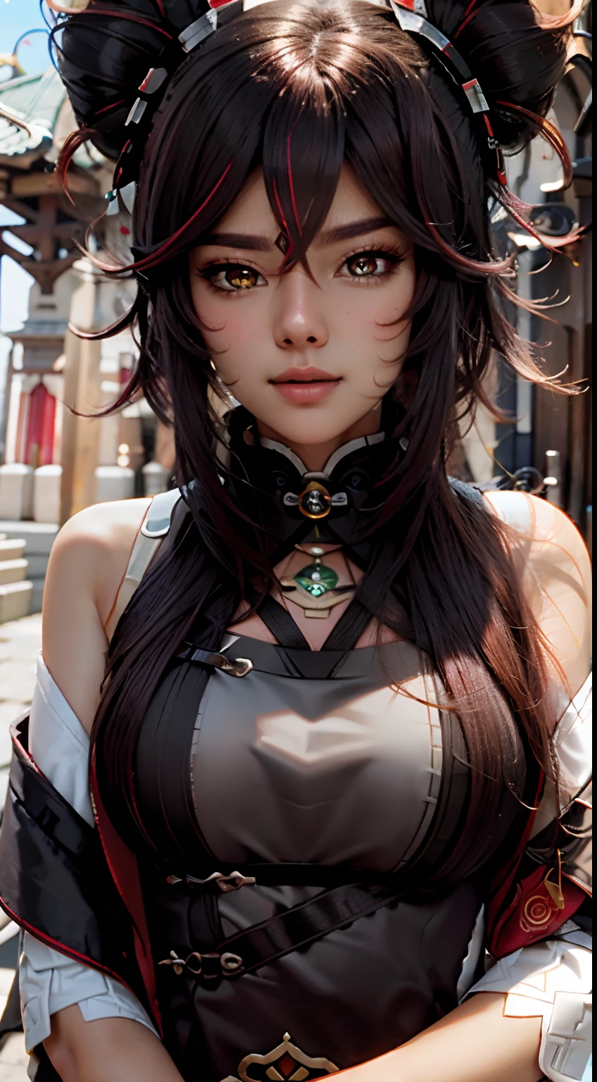 closeup shot, face, detailed eyes, shiny, shiny hair, cinematic, face,  xinyan \(genshin impact\)