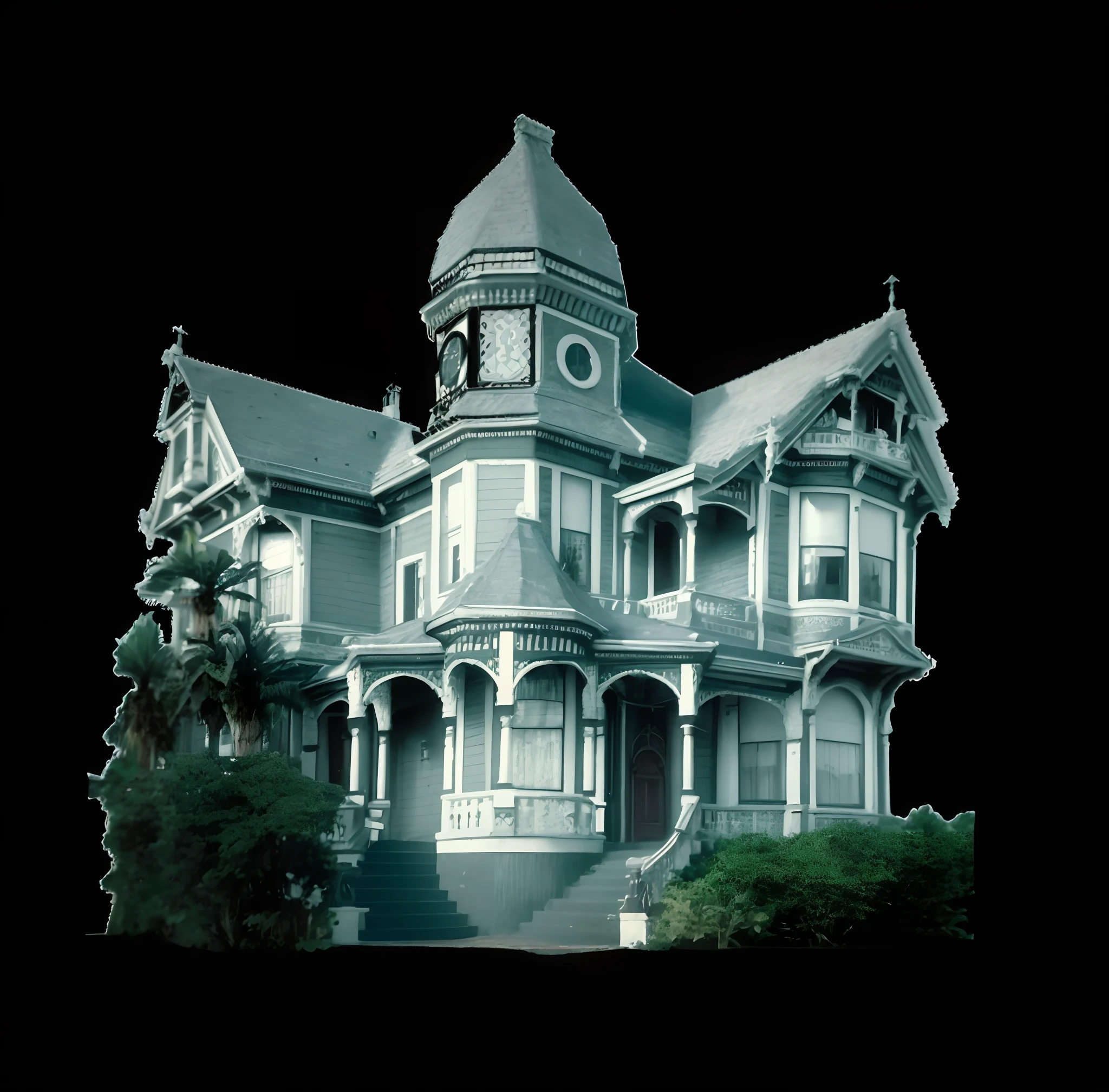 There's a big house with a clock on top of it, Casa Vitoriana, Arquitetura vitoriana, fundo da casa, vitoriano, victorian manor, Estilo vitoriano, casa bonita, Victorian building by the sea, Casa vitoriana ricamente decorada, victorian setting, casa assombrada ultra detalhada, Victorian buildings, gothic mansion, spooky mansion, haunted house, location of a dark old house, 4k, unreal engine, arquitetura extremamente detalhada.