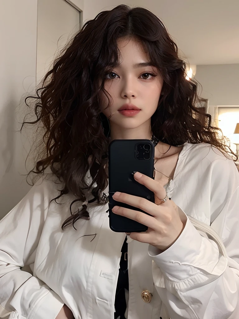 Tem uma mulher com cabelo cacheado tirando uma selfie, com cabelos ruivos cacheados, com longos cabelos cacheados, franja encaracolado, cabelos cacheados cor de cobre, gengibre cabelo ondulado, pale skin curly blond hair, Ulzzang, cabelos loiros cacheados | d & d, franja encaracolado e rabo de cavalo, cabelos cacheados vermelhos, cabelos brancos cacheados, com cacheado longo, curly hair, long messy curly hair