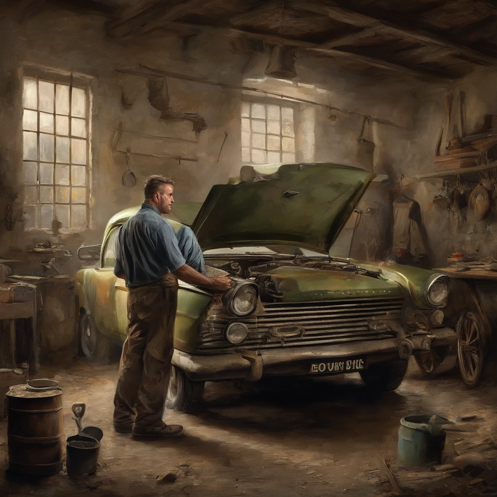 obra prima、qualidade superior、Piece、um close-up、com luz brilhante、felicidade、Cool morning sun、(spark:0.7) 、passear、Paisagens dois homens jovens, bonitos trabalhando em um carro em uma garagem, Mechanicalgirl, mechnical, inspect in inventory image, maintenance, advanced technique, editing, automotivo, Directed by: Matias Jama, Charismatic young mechanic, ombro na frente pose, Foto de Stock, maintenance photo, conhecimento intenso, trabalho profissional, highly technical, fundo interessante, Shutterstock, Directed by: Oskar Lüthy