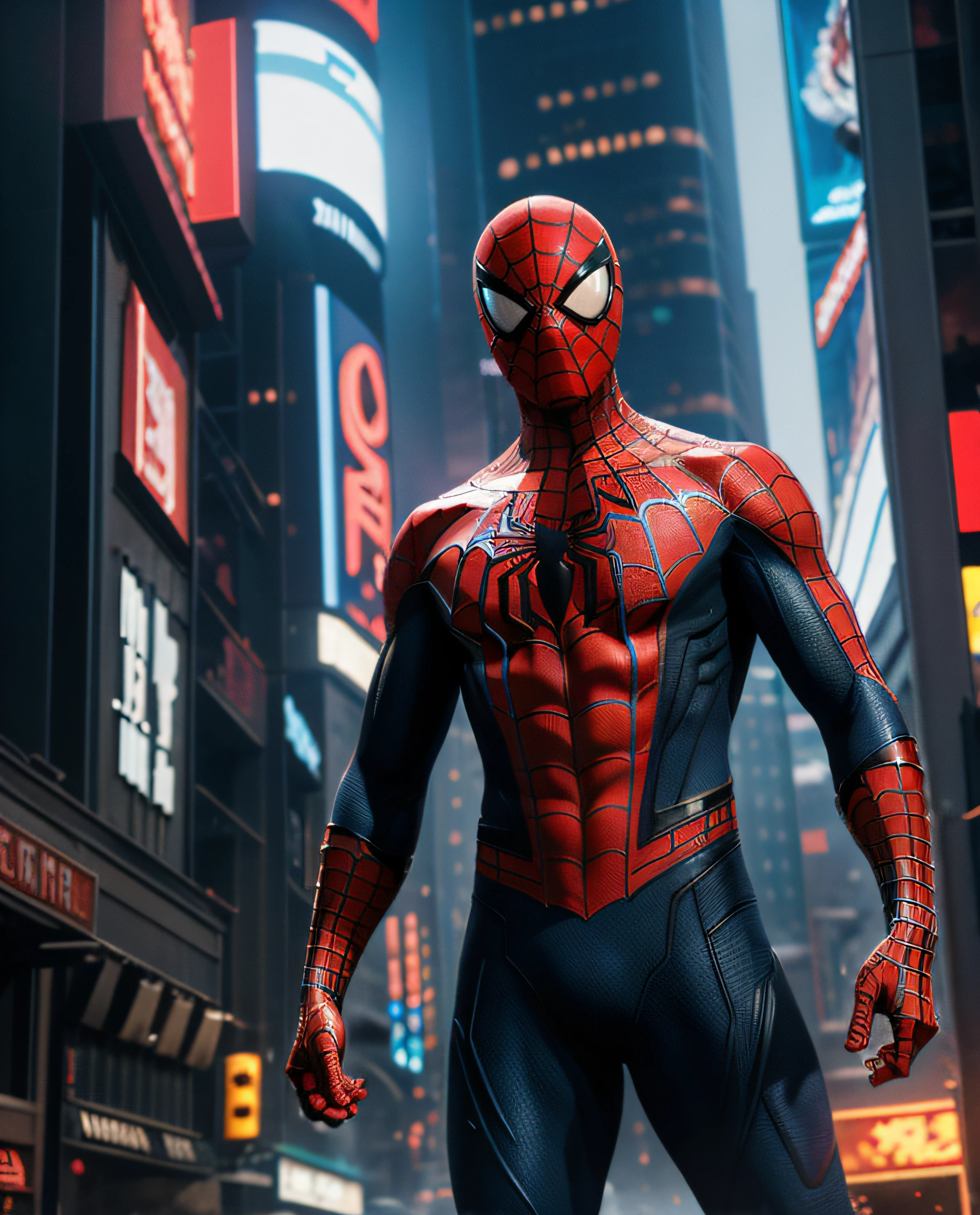 Get ready to witness the merging of the worlds of Spider-Man and Cyberpunk in one breathtaking image. Nesta obra-prima visual em 8K, You will be transported to a futuristic and dystopian environment, where the iconic Marvel hero gets a new look. O Homem-Aranha surge em uma paisagem urbana imponente, dominated by gigantic skyscrapers and holographic advertisements that shine brightly. The neon lights reflect off his cybernetic armor, creating a striking contrast between the hero's characteristic red and blue and the oppressive darkness of the environment. Seu traje, remodelado para se adequar ao estilo Cyberpunk, features metallic details and futuristic lines, combining functionality and futuristic aesthetics. The advanced fabric, adornado com circuitos luminosos, it seems to pulsate with electronic energy as Spider-Man prepares to face the challenges of this chaotic world. The surrounding city is full of characteristic elements of the Cyberpunk style, como carros voadores, cyber implants, Drones and robots, Adding a unique and technological atmosphere to the image. The contrast between the grandeur of the buildings and the presence of Spider-Man in the midst of this dystopian landscape conveys a sense of solitary heroism and resilience against adversity. A qualidade impressionante em 8K permite que cada detalhe seja visualizado com clareza e realismo, from the intricate webs cast by Spider-Man to every reflection and texture in the futuristic environment. Get ready to marvel at this epic junction between the Spider-Man universe and the Cyberpunk aesthetic, in an image that will captivate your imagination and transport you to a world where action, a tecnologia e a aventura se unem em perfeita harmonia.