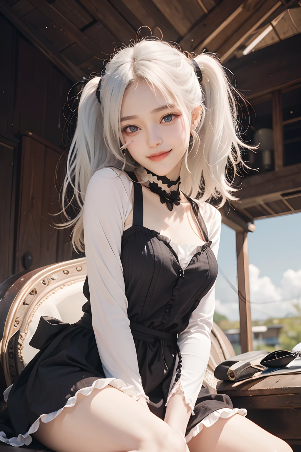 Realistic Lora 1 white hair girl ((left eye blue))((right eye red))sweet smile