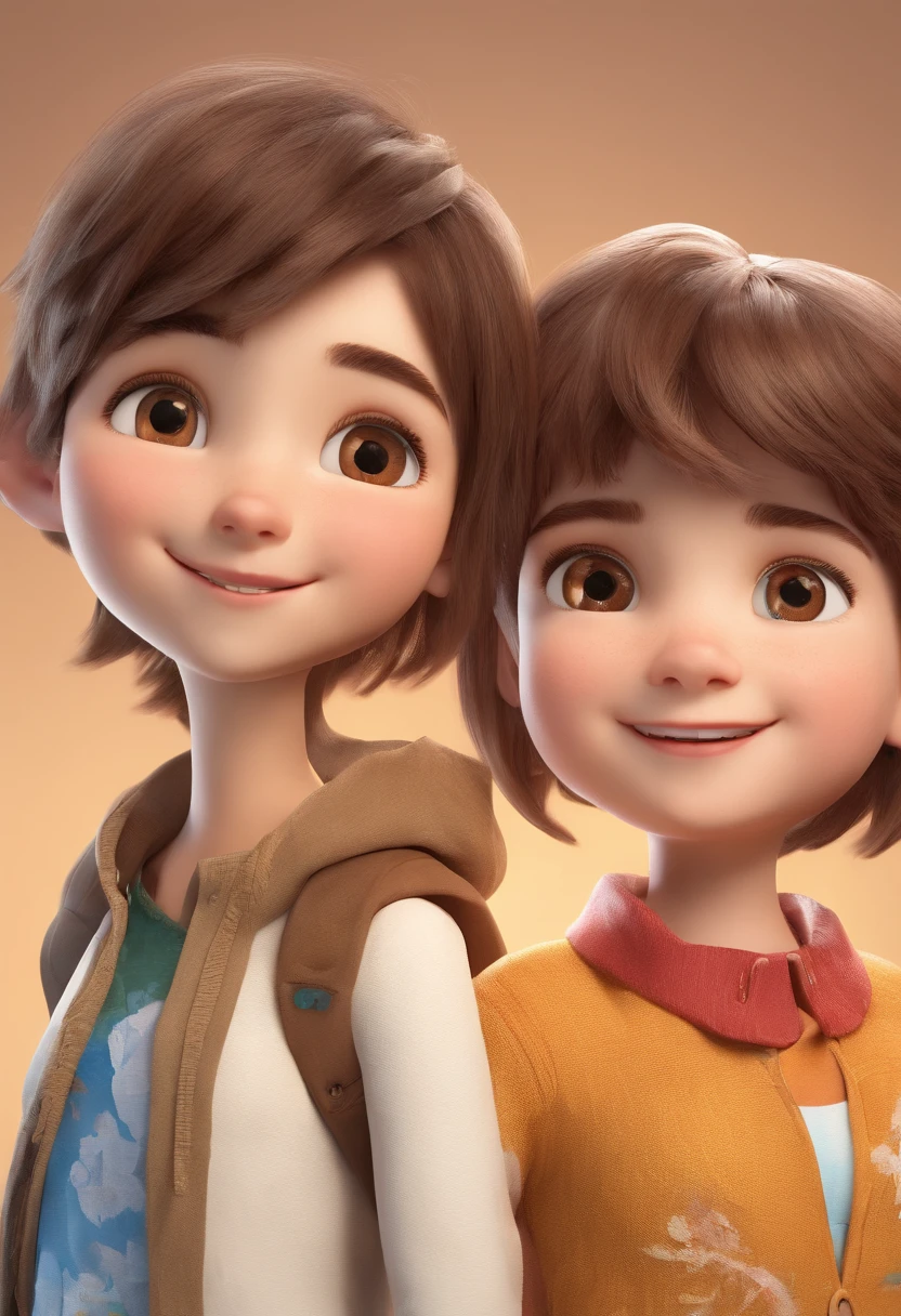 Beautiful girl with short brown hair and brown eyes and white skin Beautiful child and a boy with short brown hair and brown eyes and white skin Happy Child Together