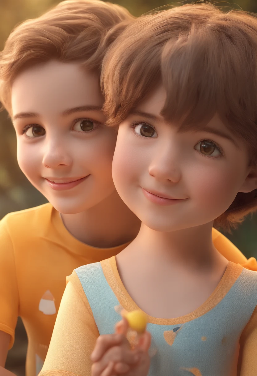 Beautiful girl with short brown hair and brown eyes and white skin Beautiful child and a boy with short brown hair and brown eyes and white skin Happy Child Together