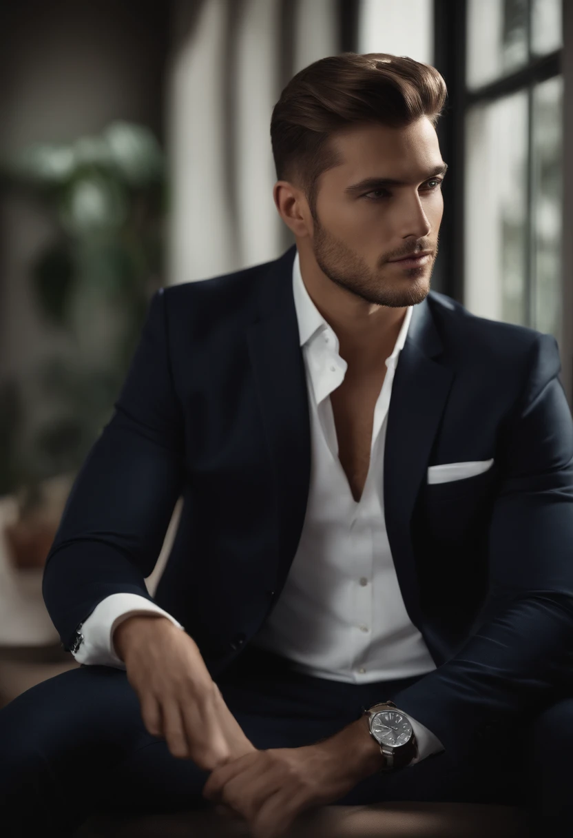25 year old man in serious suit,  Use un traje de negocios blanco, Modelo ordenado, Muestra tu cara, Foto de perfil profesional, Ropa de negocios, Ropa de oficina, high resolucion, obra maestra, fondo oscuro, fondo boroso La mejor calidad, Intrincado alto detalle, Altamente detallado, foco nítido, textura, ojos bien detallados rostro bien detallado, profesional, 4k, Canon Filming, 85 mm, poca profundidad de campo, Kodak Color Vision, Cuerpo de ajuste perfecto, extremadamente detallado, Foto_\(ultra\), Foto realista, Postproceso, Maximum details, aspereza, vida real, ultra realista, rendering, Cinematographer, 8k UHD, Cinematographer (movie grain)