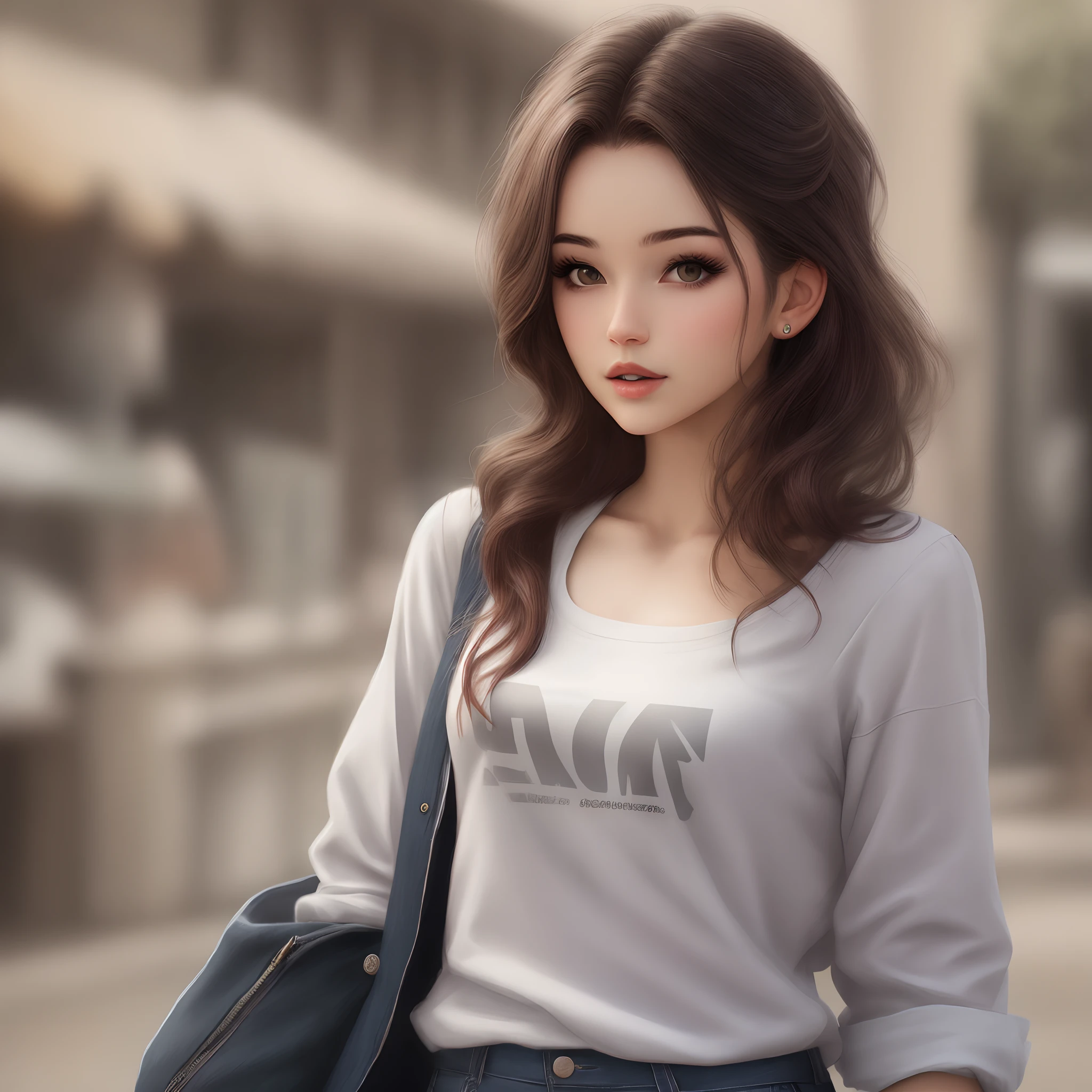 Agirl with shirt hair realistic