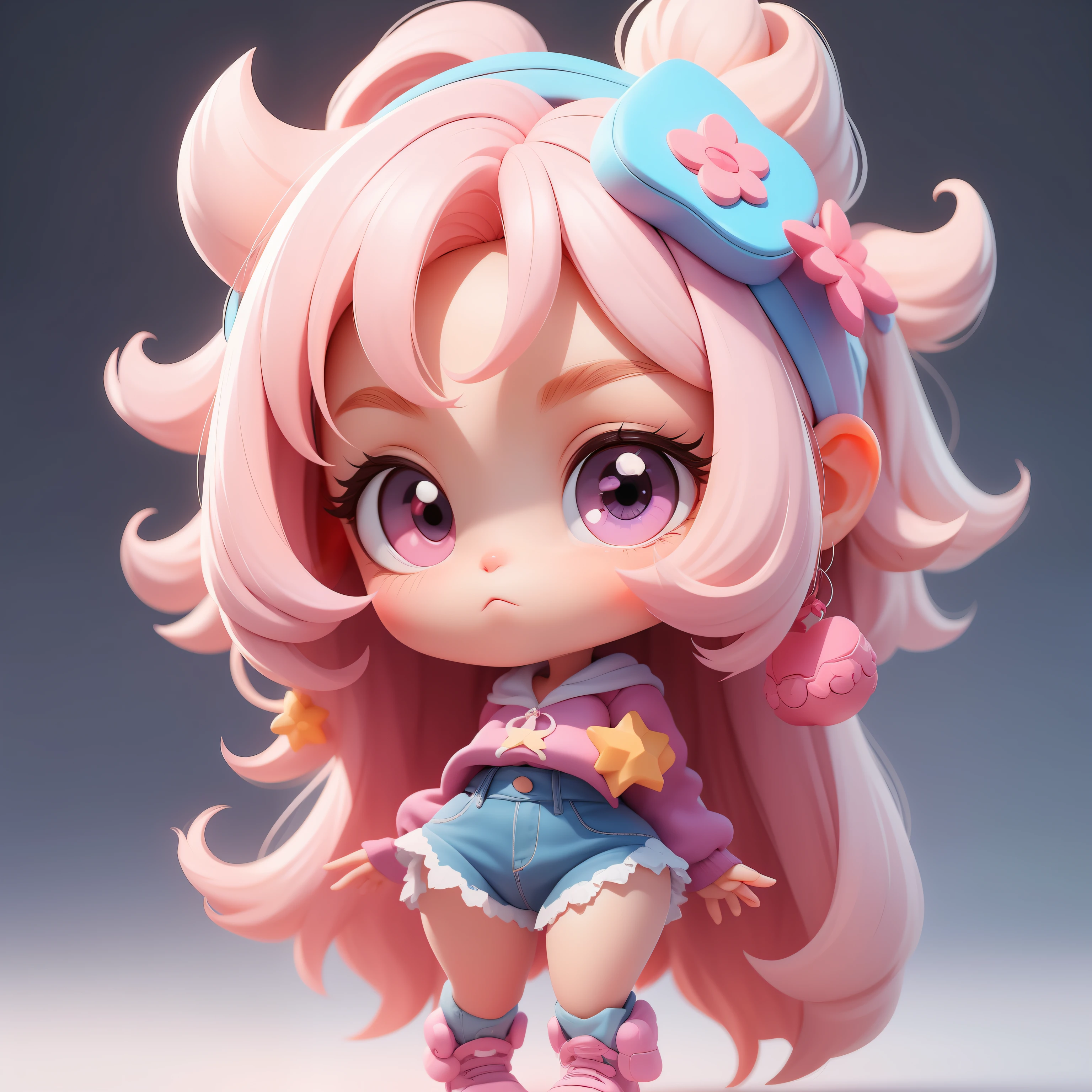 a super cute girl, full body, dreamy cute hair accessoriesPopmart Blind Box, IP design, clean and bright background3D rendering, OC rendering, 8k, soft focus, fine Glossysuper detail --ar 3:6 50 --q 2 --niji 5 --style expressive --s 2