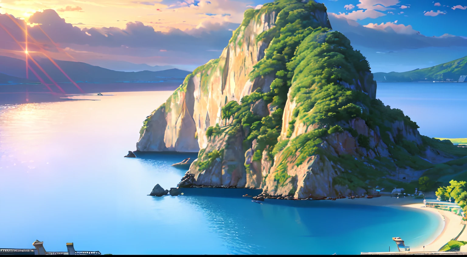 (best quality,4k,highres,masterpiece:1.2), (1girl with very long white hair standing on behind view) medium:illustration,beach scenery,3m wide and 6m long,container ship sailing on the ,stunning beach landscape,beautiful azure blue ocean,crystal-clear water,lush palm trees swaying in the breeze,tropical vibes,vibrant colors,soft golden sunlight illuminating the scene,exquisite attention to detail,realistic textures and shadows,pier stretching into the horizon,vivid reflections on the water's surface,enjoying the perfect summer day,sense of adventure and exploration,expansive sky filled with fluffy white clouds,serene and peaceful atmosphere,hint of excitement and anticipation,attention-grabbing composition and dynamic composition,hint of coastal breeze caressing their faces,captivating perspective and depth,impressive scale and grandeur,awe-inspiring scenery.