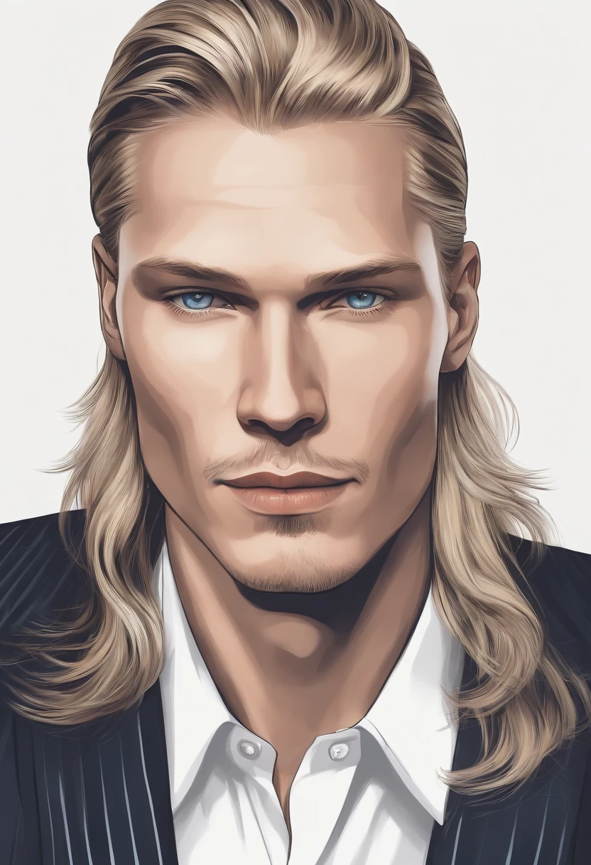 ((Erling Haaland)), best quality,ultra-detailed,realistic,professional,portraits,serious expression,sparkling eyes,dark hair,sharp facial features,youthful appearance,tidy hairstyle,stern look,strong jawline,pinstriped suit,crisp white shirt,mature pose,sleek black tie,natural lighting,subtle shadows,blue background,neutral expression,clean background,high resolution,close-up shot.