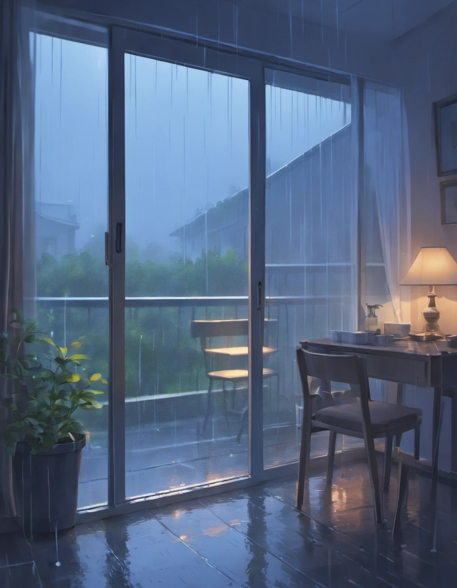 rain, open window, bedroom, cozy, rainy day, peaceful, subtle lighting, soft colors, raindrops on the window, comforting atmosphere, curtains gently swaying in the wind, relaxing ambiance, quiet, serene, introspective, cozy home, rainy mood, indoor tranquility, rain streaming down the glass, pitter-patter of raindrops, gentle breeze, soothing sound of rain, damp smell, blurred outlines, blurred raindrops, wet pavement, distant sound of thunder, warm blankets, gentle flow of time. (best quality, highres), (rainy day:1.1), (peaceful atmosphere:0.9), (soft lighting:1.1), (cozy home:1.1), (comforting:0.9), (rainy mood:1.1), (serene:0.9), (relaxing ambiance:1.1), (gentle rain:1.1), (indoor tranquility:1.1), (subtle colors:1.1), (damp environment:1.1), (blurred outlines:0.9), (rainy window view:0.9), (gentle breezy air:1.1), (soothing sound:1.1), (wet surroundings:1.1), (peaceful rain:1.1), (warming atmosphere:0.9), (melancholic scenery:1.1), (inviting mood:1.1), (cozy ambiance:1.1), (quiet comfort:0.9), (blurred glass:1.1), (gentle flow:1.1), (nostalgic feeling:1.1), (calming vibes:1.1), (relaxing rain:1.1), (tranquil setting:1.1), (serene moment:1.1), (comfortable indoors:1.1), (drizzling rain:1.1), (soft music playing:1.1), (melodic raindrops:1.1), (peaceful retreat:1.1), (dreamy atmosphere:1.1), (rain-soaked streets:1.1), (inviting warmth:0.9), (blurred scenery:1.1), (gentle storm:1.1), (refreshing rain:0.9), (distant thunder:1.1), (quiet meditation:1.1), (cozy shelter:0.9), (chilly day:1.1), (cosy surroundings:1.1), (tranquil rhythm:1.1), (relaxing haven:1.1)