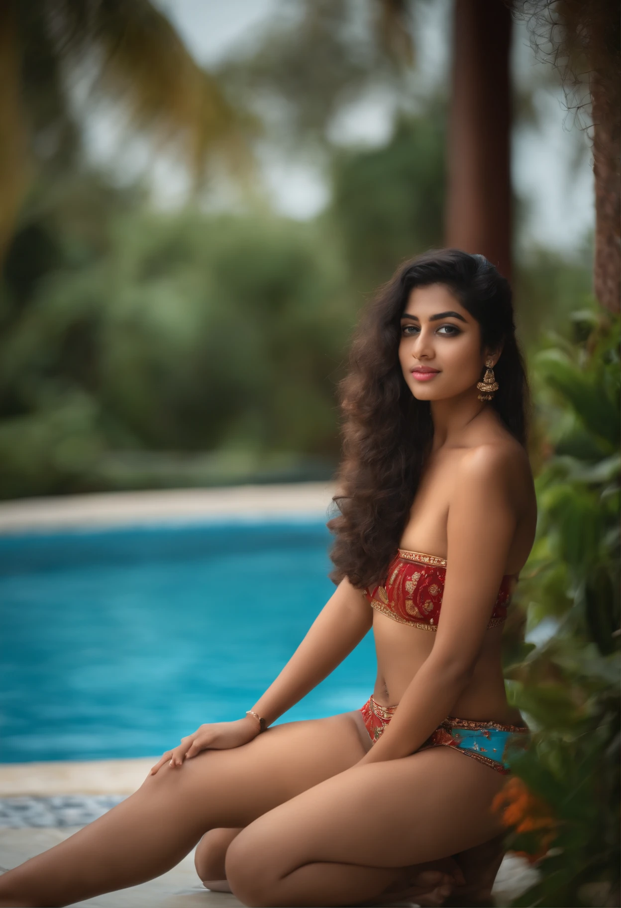 Beautiful indian teens, full , real image, grown pubic hair, beautiful curvy body, near swimming pool. Lomg hair