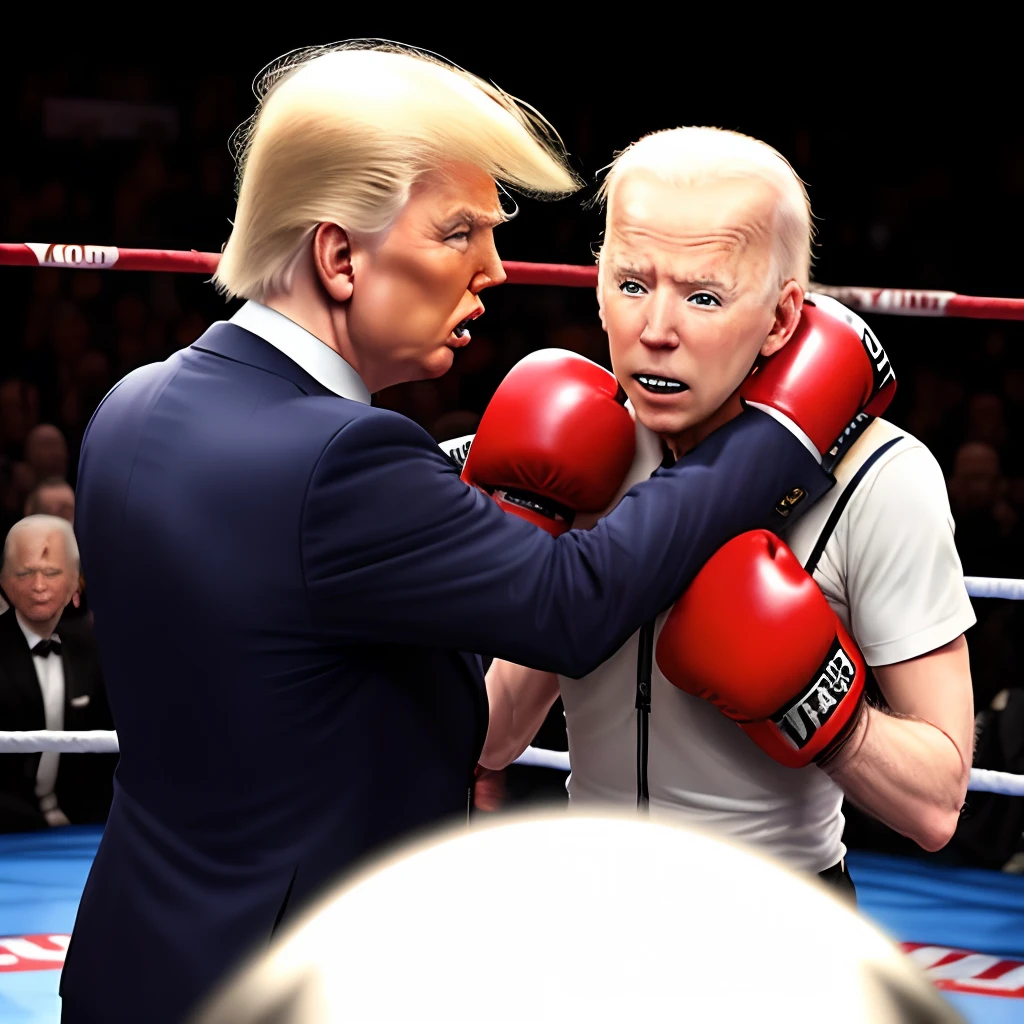 Donald Trump and Joe Biden in Boxing ring with Boxing gloves that Maga 