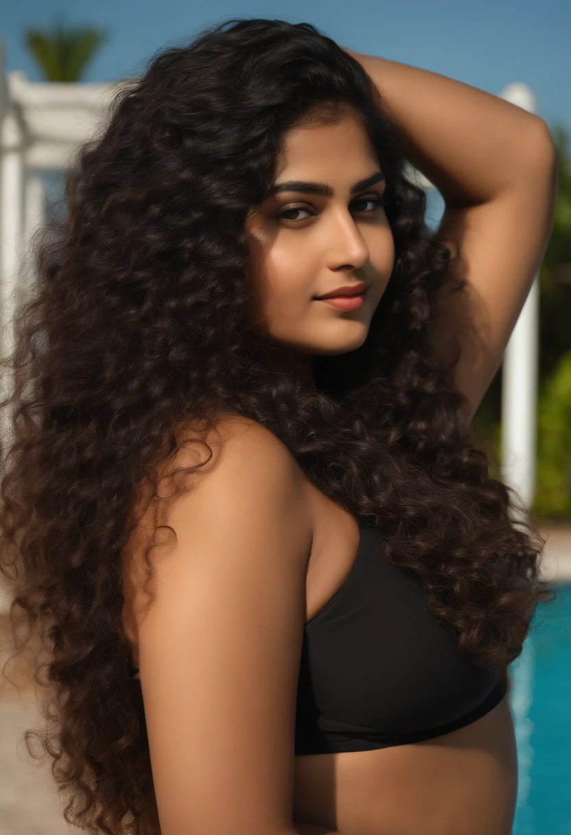 Beautiful indian s, full , real image, grown pubic hair, beautiful curvy body, near swimming pool. Long curly hair. Fully body,