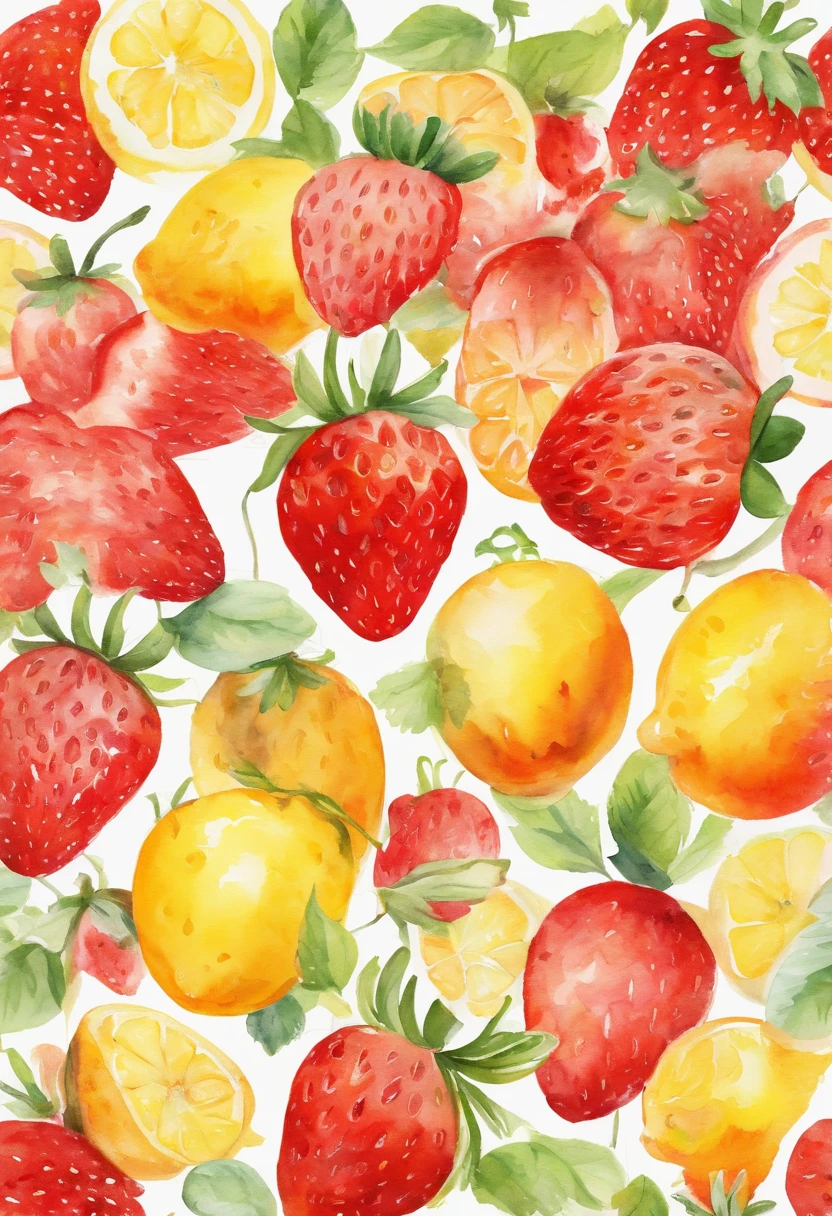 Background, pale white, strawberry fruit, orange, lemon
