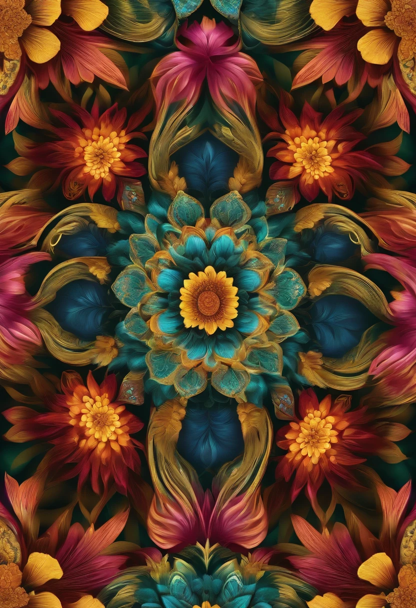 Beautiful repeating Kelsang flower pattern in shades of gemstones, Efecto 3D, Ultra foto realsisim , Pinterres, The color of the hexadecimal code is 5ABCB9, 63E2C6, FB6376, 613F75, 0C6291 only, afluente, El fondo de pantalla, artistic