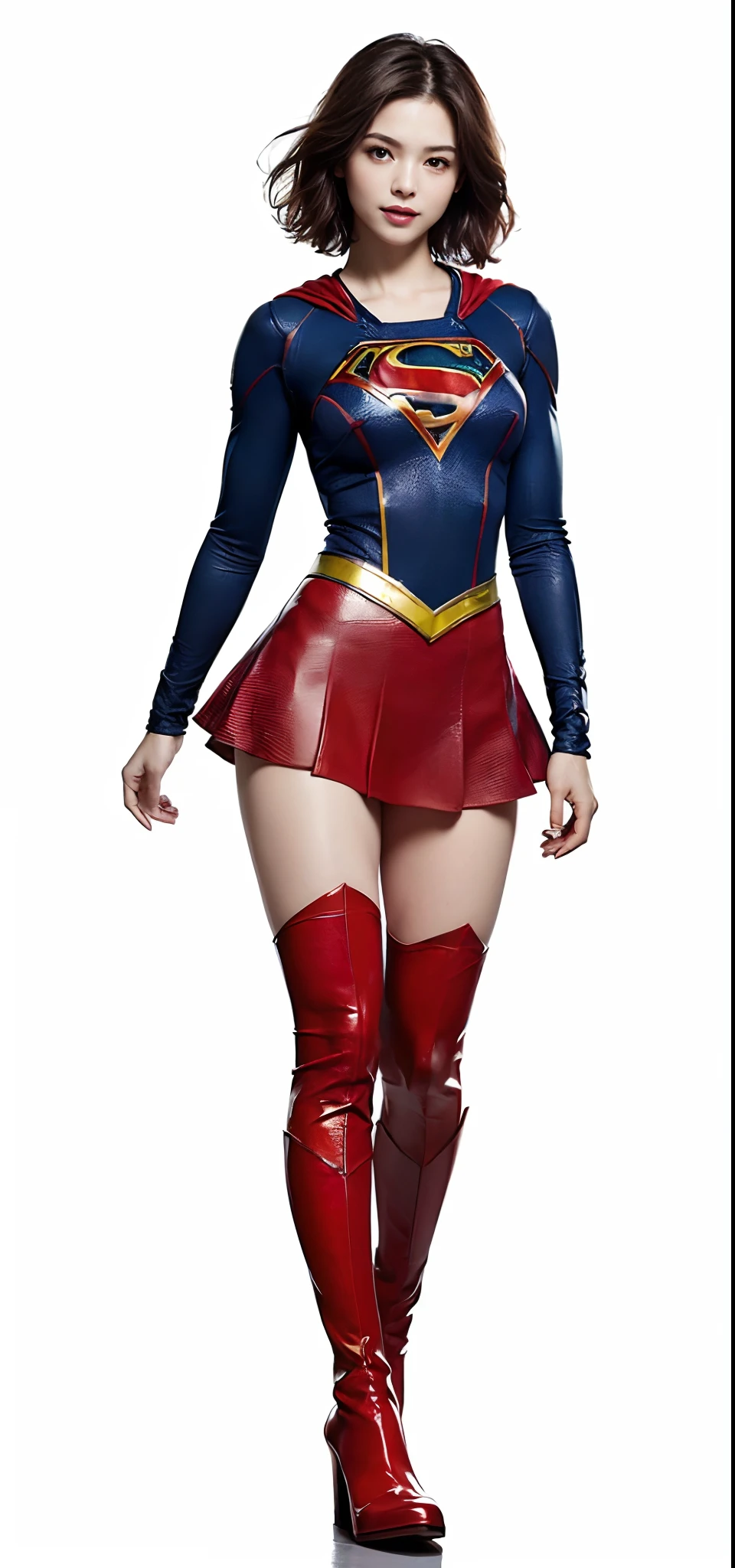 japanes、Cute Beautiful Girl、(((Wear black tights on your beautiful legs.)))、(((beauty legs)))、(((Painful look)))、((((Make the most of the original image)))、(((Supergirl Costume)))、(((Beautiful short hair、The hair)))、(((Injured)))、(((Feet must necessarily be worn with black tights)))、(((You need to wear red boots)))、((Top image quality、8K))、((top-quality、8K、​masterpiece:1.3))、(((Keep your background simple)))、Crisp focus:1.2、Beautiful woman with perfect body shape:1.4、Slender Abs:1.2、a wet body:1.5、Highly detailed facial and skin texture、8K、Keep your background simple