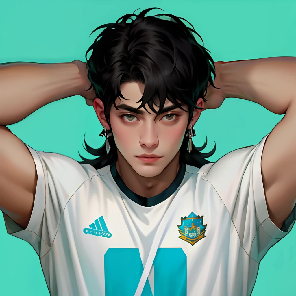 Eunwoo de astro con cabello corto negro, musculoso, sin camiseta, Realistic version