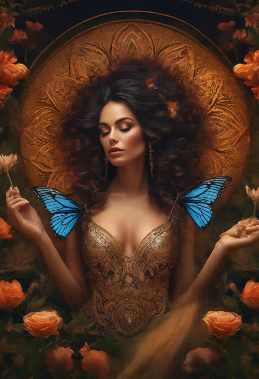 Arte Oficial, Unidad 8K Fondo de pantalla, Ultra detallado, beautiful and aesthetic, Alas transparentes y coloridas, holding a magic wand,Beautiful, Obra maestra, La mejor calidad, (Zenredar, mandala, enredo, enredar), (Ecstasy of the flower:1.2) Dynamic Angle, vaquero, The Most Beautiful Form of Chaos, elegante, A brutalist designed, colores vivos, romanticismo, atmospheric