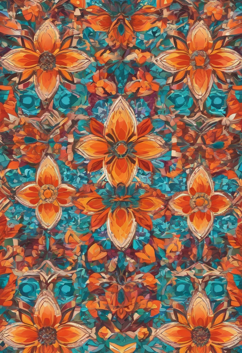Beautiful repeating Kelsang flower pattern in shades of gemstones, Efecto 3D, Ultra foto realsisim , Pinterres, The color of the hexadecimal code is 5ABCB9, 63E2C6, FB6376, 613F75, 0C6291 only, afluente, El fondo de pantalla, artistic