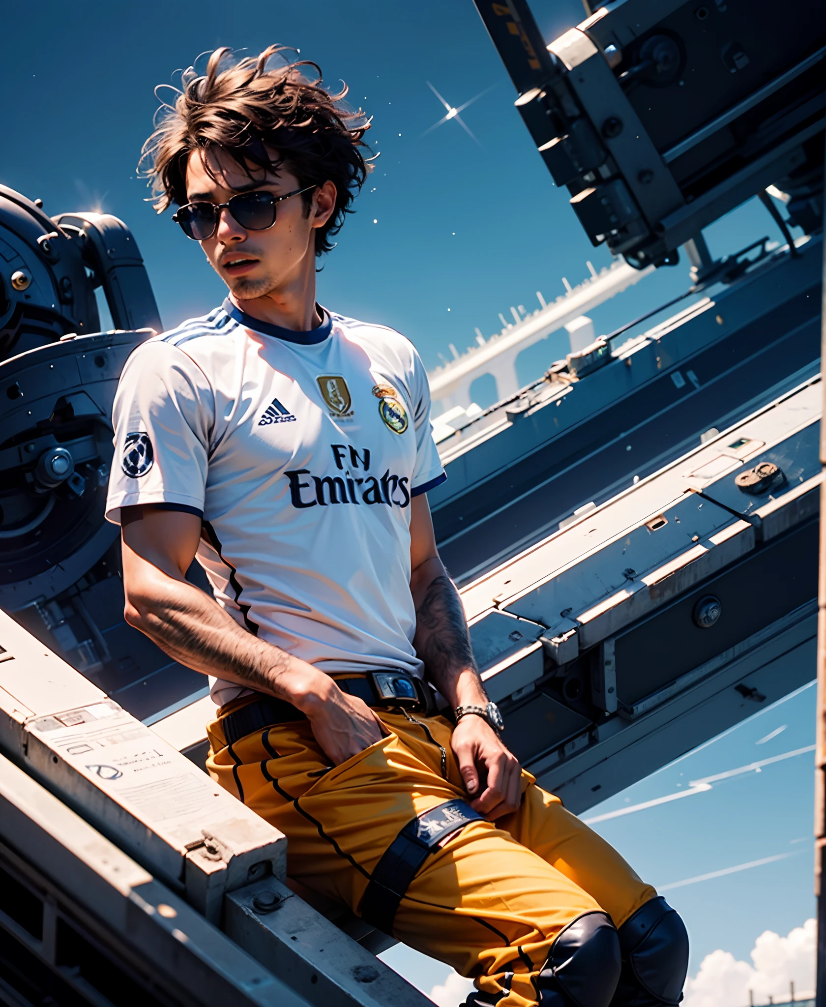 negro de cabelo curto e cacheado com a camisa do real Madrid